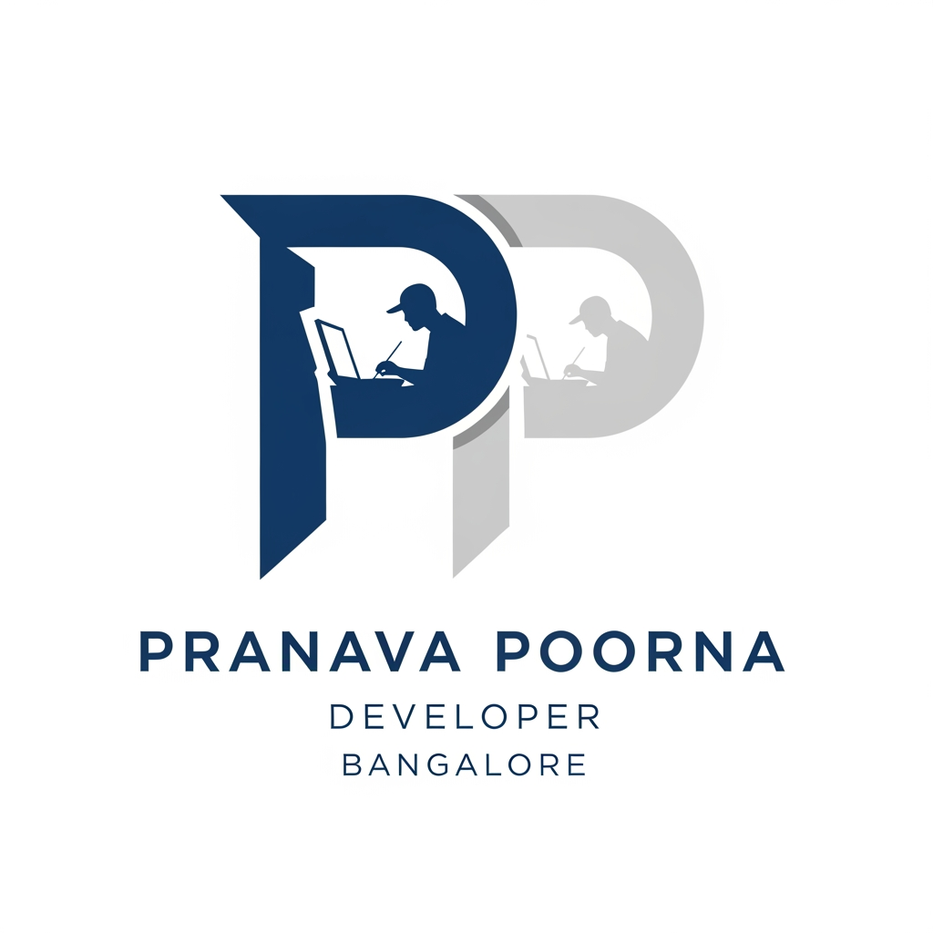 AI Design for I WANT TO CREATE A LOGO FOR A DEVELOPER, NAMED PRANAVA POORNA IN BANGALORE , NEED 2 ALPHABET 'P' AND DEVELOPER KIND SHILLOUTE. MAKE IT SIMPLE. MINIMAL