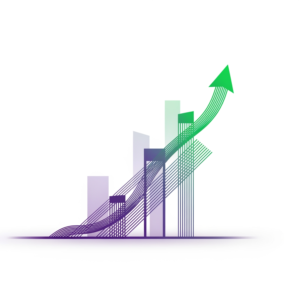 AI Design for No need to write AI or ML and any text. Need more minimlastic and need to show growth in value for bank throuh personalisation and AI/ML. Use shade of purple and green