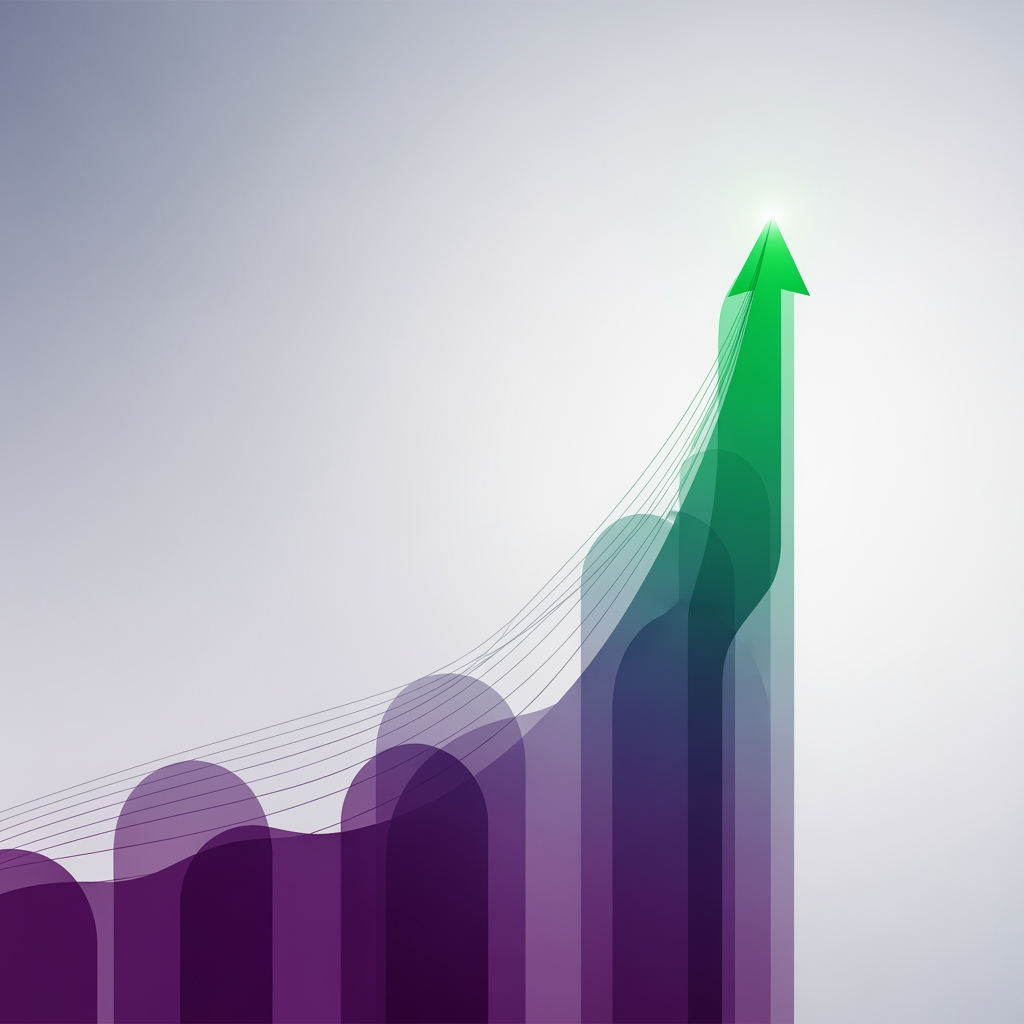 AI Design for No need to write AI or ML and any text. Need more minimlastic and need to show growth in value for bank throuh personalisation and AI/ML. Use shade of purple and green