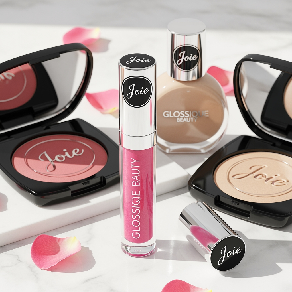 AI Design for makeup product na project mate logo project name che glossique beauty and luxery logo joie and round shap round shap are logo joie