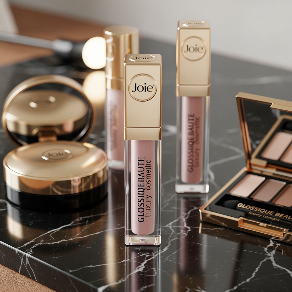 AI Design for makeup product na project mate logo project name che glossique beauty and luxery logo joie and round shap
