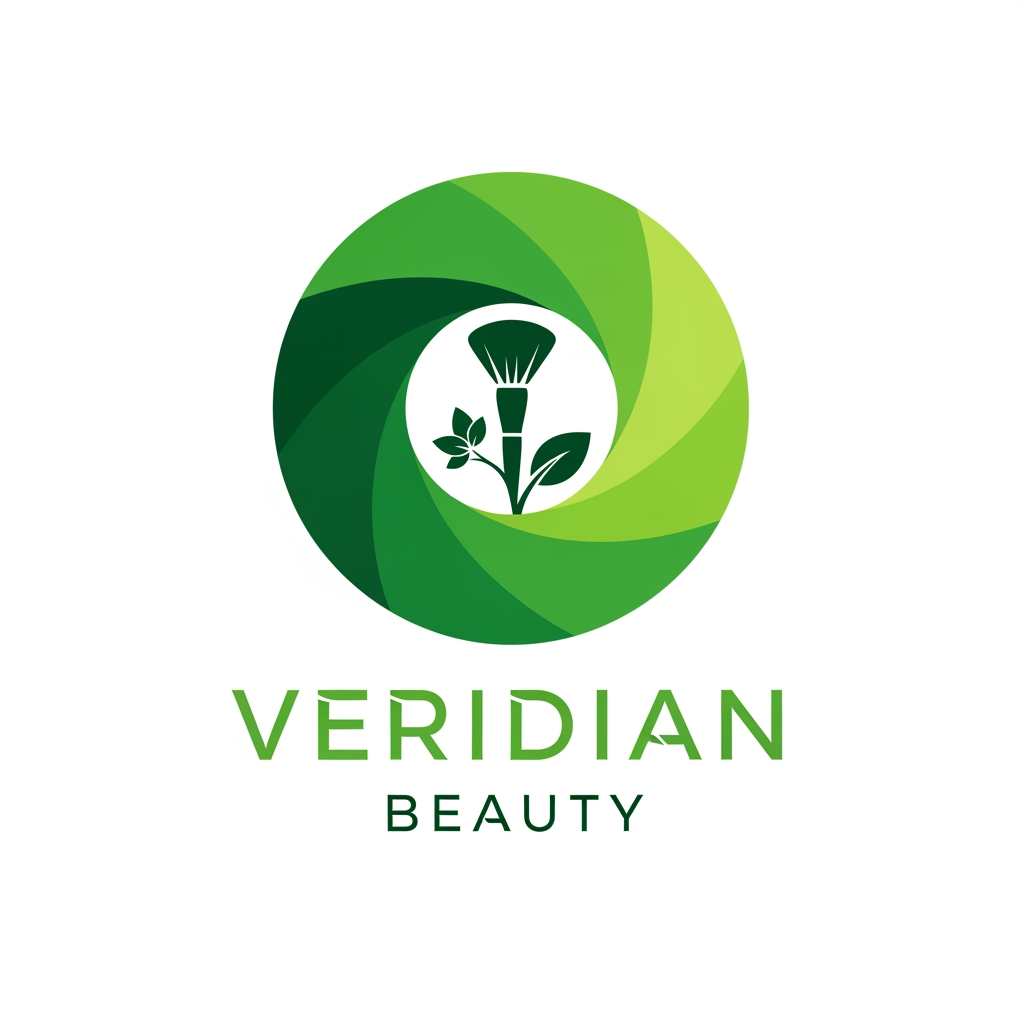 AI Design for round shap and greentheme makeup product logo iconic and unique