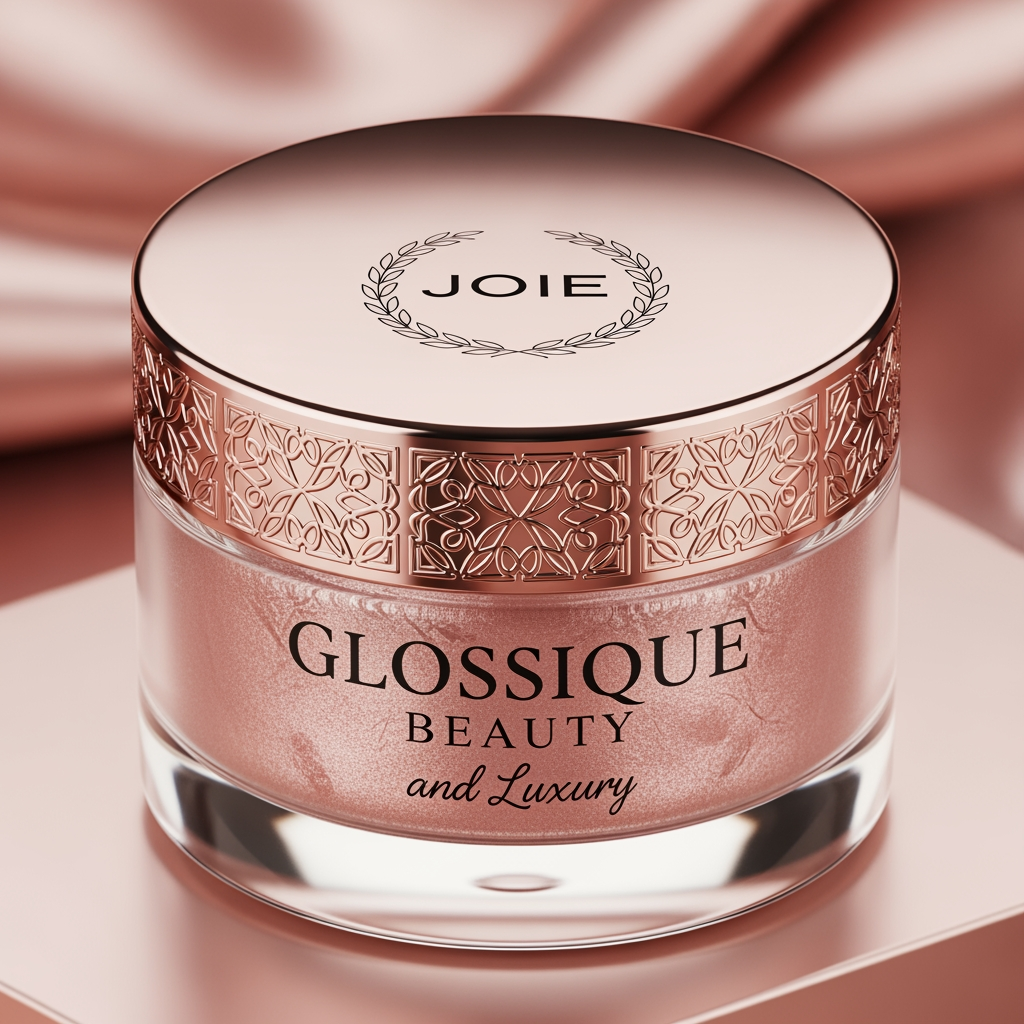 AI Design for makeup product na project mate logo project name che glossique beauty and luxery logo joie and round shap round shap