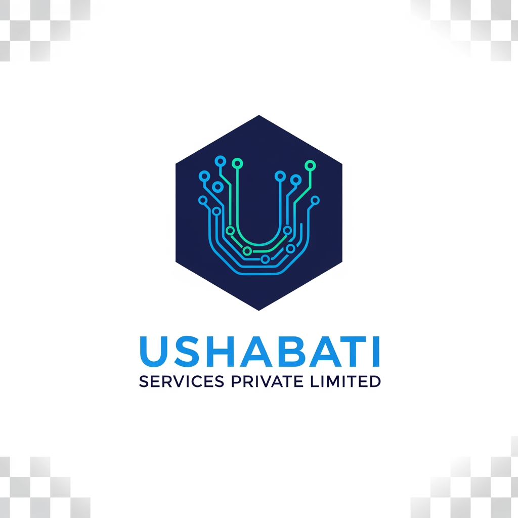 AI Design for Design a world-class technology company logo for "Ushabati Services Private Limited".

Logo icon:
A futuristic hexagon containing a stylized letter U made from circuit lines and connected dots.

Brand personality:
Innovative
Trustworthy
Professional
Global
Technology-first

Visual style:
Minimal
Flat vector
Modern startup branding
Corporate identity

Colors:
Navy Blue
Electric Blue
Teal

Inspired by:
OpenAI
NVIDIA
Microsoft
Accenture
TCS

High-end branding, transparent background, scalable vector logo suitable for mobile apps, websites, social media, company registration documents, and investor decks.