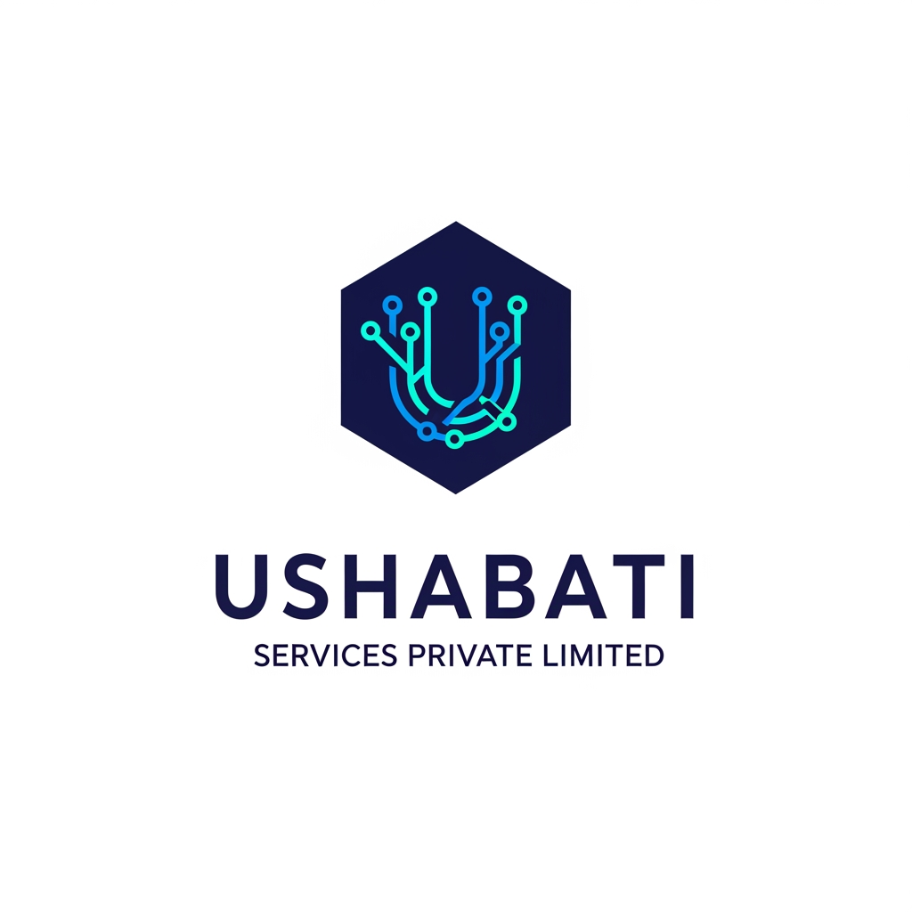 AI Design for Design a world-class technology company logo for "Ushabati Services Private Limited".

Logo icon:
A futuristic hexagon containing a stylized letter U made from circuit lines and connected dots.

Brand personality:
Innovative
Trustworthy
Professional
Global
Technology-first

Visual style:
Minimal
Flat vector
Modern startup branding
Corporate identity

Colors:
Navy Blue
Electric Blue
Teal

Inspired by:
OpenAI
NVIDIA
Microsoft
Accenture
TCS

High-end branding, transparent background, scalable vector logo suitable for mobile apps, websites, social media, company registration documents, and investor decks.