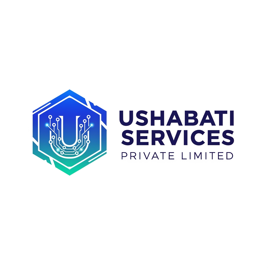 AI Design for Design a world-class technology company logo for "Ushabati Services Private Limited".

Logo icon:
A futuristic hexagon containing a stylized letter U made from circuit lines and connected dots.

Brand personality:
Innovative
Trustworthy
Professional
Global
Technology-first

Visual style:
Minimal
Flat vector
Modern startup branding
Corporate identity

Colors:
Navy Blue
Electric Blue
Teal

Inspired by:
OpenAI
NVIDIA
Microsoft
Accenture
TCS

High-end branding, transparent background, scalable vector logo suitable for mobile apps, websites, social media, company registration documents, and investor decks.