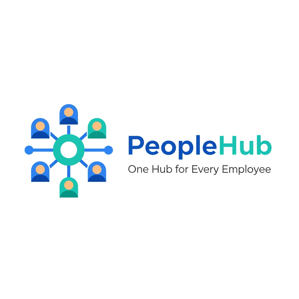 AI Design for Design a modern and professional logo for an HRMS (Human Resource Management System) platform named **PeopleHub**.

Concept:

* PeopleHub is a centralized platform where all employee-related activities are managed in one place, including attendance, payroll, leave management, onboarding, performance tracking, and employee records.
* The logo should visually represent the idea of **people connected to a central hub**, symbolizing "everything managed in one place."

Design Style:

* Clean, modern, minimal, and corporate.
* Suitable for a SaaS product, web application, and mobile app.
* Professional enough for enterprises and startups.

Visual Elements:

* Abstract people icons connected to a central node.
* Hub, network, or circular connection concept.
* Simple geometric shapes.
* Modern wordmark with the text "PeopleHub".

Color Palette:

* Primary: Blue (#2563EB) representing trust and technology.
* Secondary: Teal (#14B8A6) representing growth and people.
* White background.

Requirements:

* Create both icon + wordmark versions.
* Scalable and easy to recognize.
* Flat design (no gradients).
* Unique and memorable.
* Convey the message: "All employee management in one place."

Tagline (optional):
"One Hub for Every Employee."