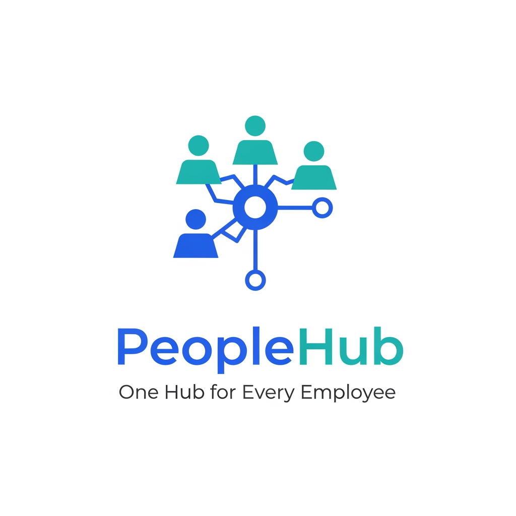 AI Design for Design a modern and professional logo for an HRMS (Human Resource Management System) platform named **PeopleHub**.

Concept:

* PeopleHub is a centralized platform where all employee-related activities are managed in one place, including attendance, payroll, leave management, onboarding, performance tracking, and employee records.
* The logo should visually represent the idea of **people connected to a central hub**, symbolizing "everything managed in one place."

Design Style:

* Clean, modern, minimal, and corporate.
* Suitable for a SaaS product, web application, and mobile app.
* Professional enough for enterprises and startups.

Visual Elements:

* Abstract people icons connected to a central node.
* Hub, network, or circular connection concept.
* Simple geometric shapes.
* Modern wordmark with the text "PeopleHub".

Color Palette:

* Primary: Blue (#2563EB) representing trust and technology.
* Secondary: Teal (#14B8A6) representing growth and people.
* White background.

Requirements:

* Create both icon + wordmark versions.
* Scalable and easy to recognize.
* Flat design (no gradients).
* Unique and memorable.
* Convey the message: "All employee management in one place."

Tagline (optional):
"One Hub for Every Employee."