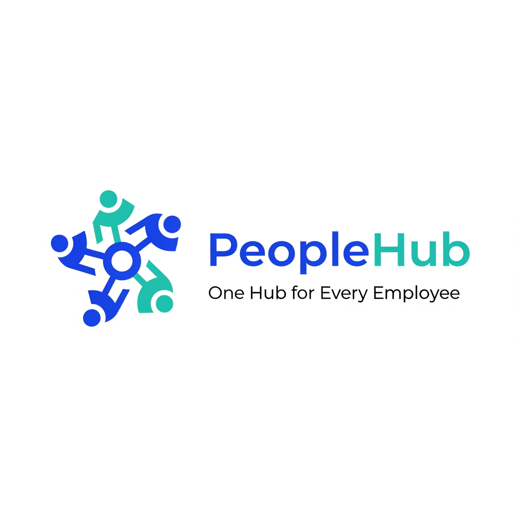 AI Design for Design a modern and professional logo for an HRMS (Human Resource Management System) platform named **PeopleHub**.

Concept:

* PeopleHub is a centralized platform where all employee-related activities are managed in one place, including attendance, payroll, leave management, onboarding, performance tracking, and employee records.
* The logo should visually represent the idea of **people connected to a central hub**, symbolizing "everything managed in one place."

Design Style:

* Clean, modern, minimal, and corporate.
* Suitable for a SaaS product, web application, and mobile app.
* Professional enough for enterprises and startups.

Visual Elements:

* Abstract people icons connected to a central node.
* Hub, network, or circular connection concept.
* Simple geometric shapes.
* Modern wordmark with the text "PeopleHub".

Color Palette:

* Primary: Blue (#2563EB) representing trust and technology.
* Secondary: Teal (#14B8A6) representing growth and people.
* White background.

Requirements:

* Create both icon + wordmark versions.
* Scalable and easy to recognize.
* Flat design (no gradients).
* Unique and memorable.
* Convey the message: "All employee management in one place."

Tagline (optional):
"One Hub for Every Employee."