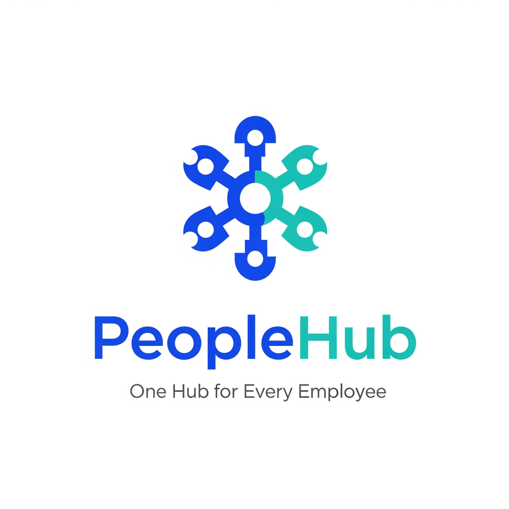 AI Design for Design a modern and professional logo for an HRMS (Human Resource Management System) platform named **PeopleHub**.

Concept:

* PeopleHub is a centralized platform where all employee-related activities are managed in one place, including attendance, payroll, leave management, onboarding, performance tracking, and employee records.
* The logo should visually represent the idea of **people connected to a central hub**, symbolizing "everything managed in one place."

Design Style:

* Clean, modern, minimal, and corporate.
* Suitable for a SaaS product, web application, and mobile app.
* Professional enough for enterprises and startups.

Visual Elements:

* Abstract people icons connected to a central node.
* Hub, network, or circular connection concept.
* Simple geometric shapes.
* Modern wordmark with the text "PeopleHub".

Color Palette:

* Primary: Blue (#2563EB) representing trust and technology.
* Secondary: Teal (#14B8A6) representing growth and people.
* White background.

Requirements:

* Create both icon + wordmark versions.
* Scalable and easy to recognize.
* Flat design (no gradients).
* Unique and memorable.
* Convey the message: "All employee management in one place."

Tagline (optional):
"One Hub for Every Employee."