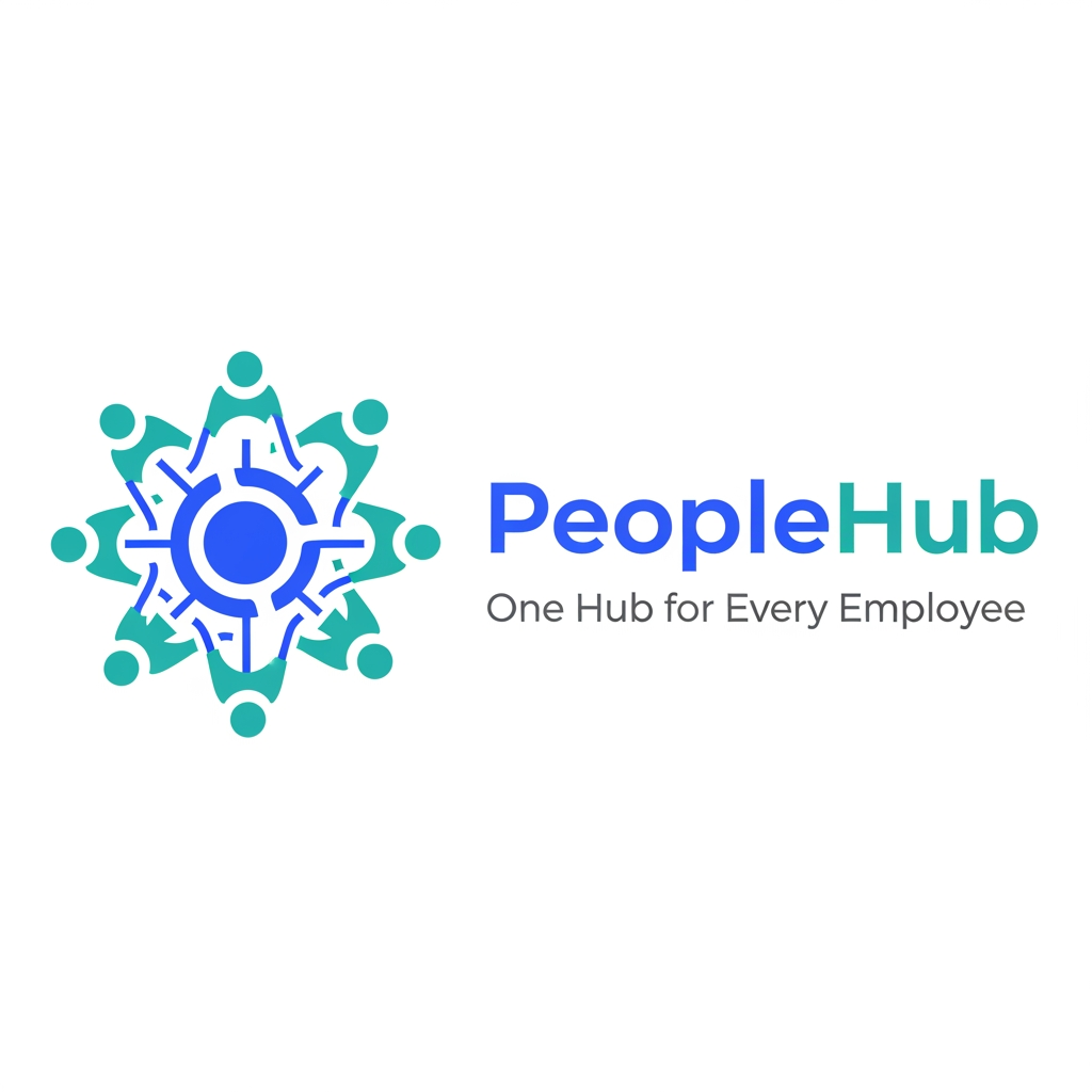 AI Design for Design a modern and professional logo for an HRMS (Human Resource Management System) platform named **PeopleHub**.

Concept:

* PeopleHub is a centralized platform where all employee-related activities are managed in one place, including attendance, payroll, leave management, onboarding, performance tracking, and employee records.
* The logo should visually represent the idea of **people connected to a central hub**, symbolizing "everything managed in one place."

Design Style:

* Clean, modern, minimal, and corporate.
* Suitable for a SaaS product, web application, and mobile app.
* Professional enough for enterprises and startups.

Visual Elements:

* Abstract people icons connected to a central node.
* Hub, network, or circular connection concept.
* Simple geometric shapes.
* Modern wordmark with the text "PeopleHub".

Color Palette:

* Primary: Blue (#2563EB) representing trust and technology.
* Secondary: Teal (#14B8A6) representing growth and people.
* White background.

Requirements:

* Create both icon + wordmark versions.
* Scalable and easy to recognize.
* Flat design (no gradients).
* Unique and memorable.
* Convey the message: "All employee management in one place."

Tagline (optional):
"One Hub for Every Employee."