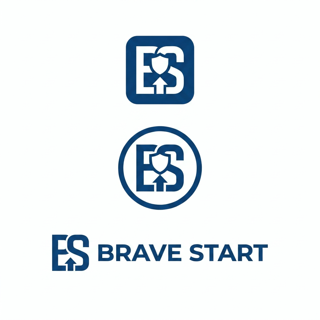 Lettermark monogram for BRAVESRAT using initials  'BS' lockup, interlocking geometric monogram, balanced negative space, single-color flat vector, bold stroke weight with internal cutouts to form a hidden arrow or shield motif, minimalist badge-friendly silhouette, white background, no gradients or textures, produce 3 variations: 1) square app-icon version (icon-only), 2) circular enclosed badge with initials, 3) horizontal lockup with small full-name wordmark beneath