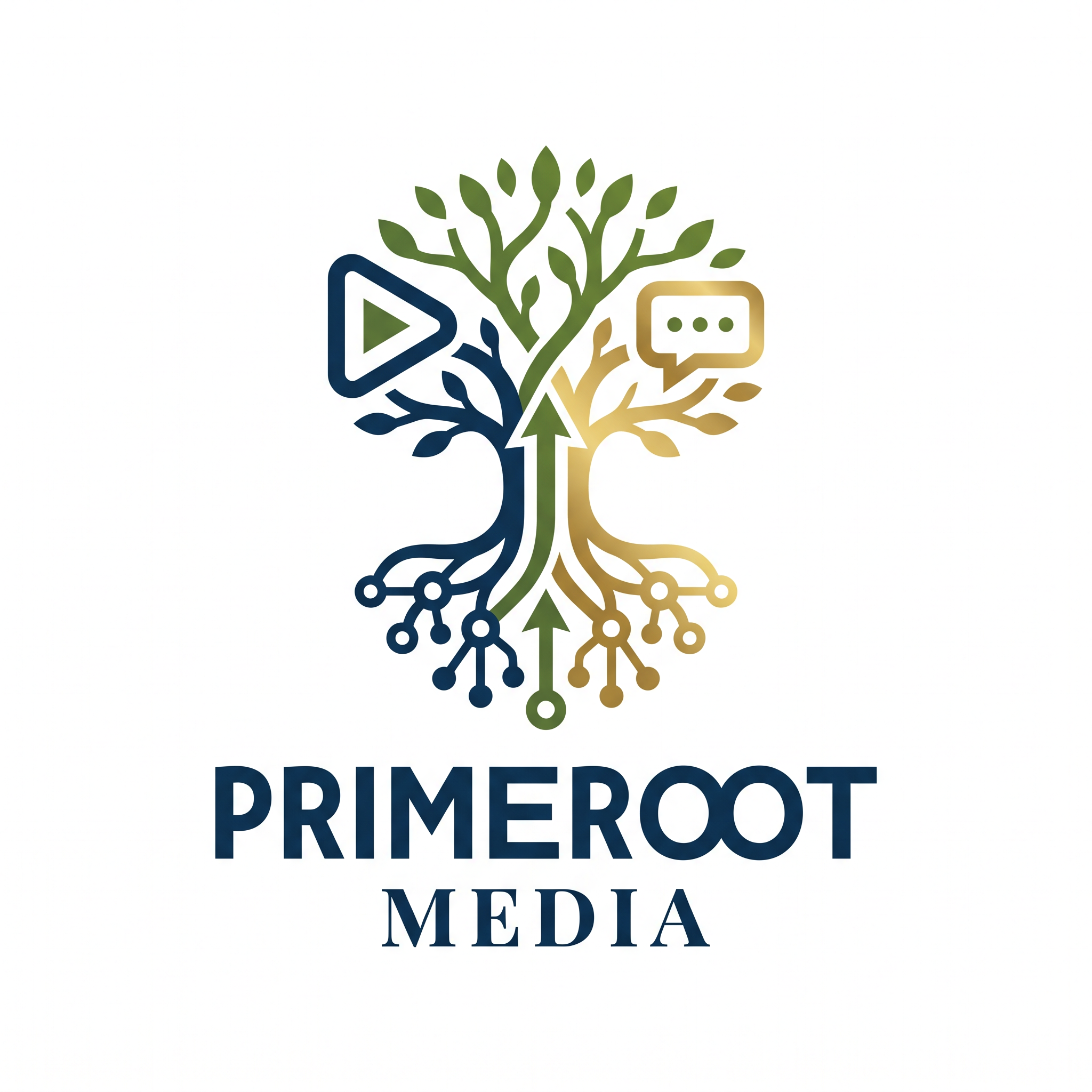 AI Design for CREATE  A LOGO FOR' " PRIMEROOT MEDIA" IT IS A SOCIAL MEDIIA MARKETING AGENCY
