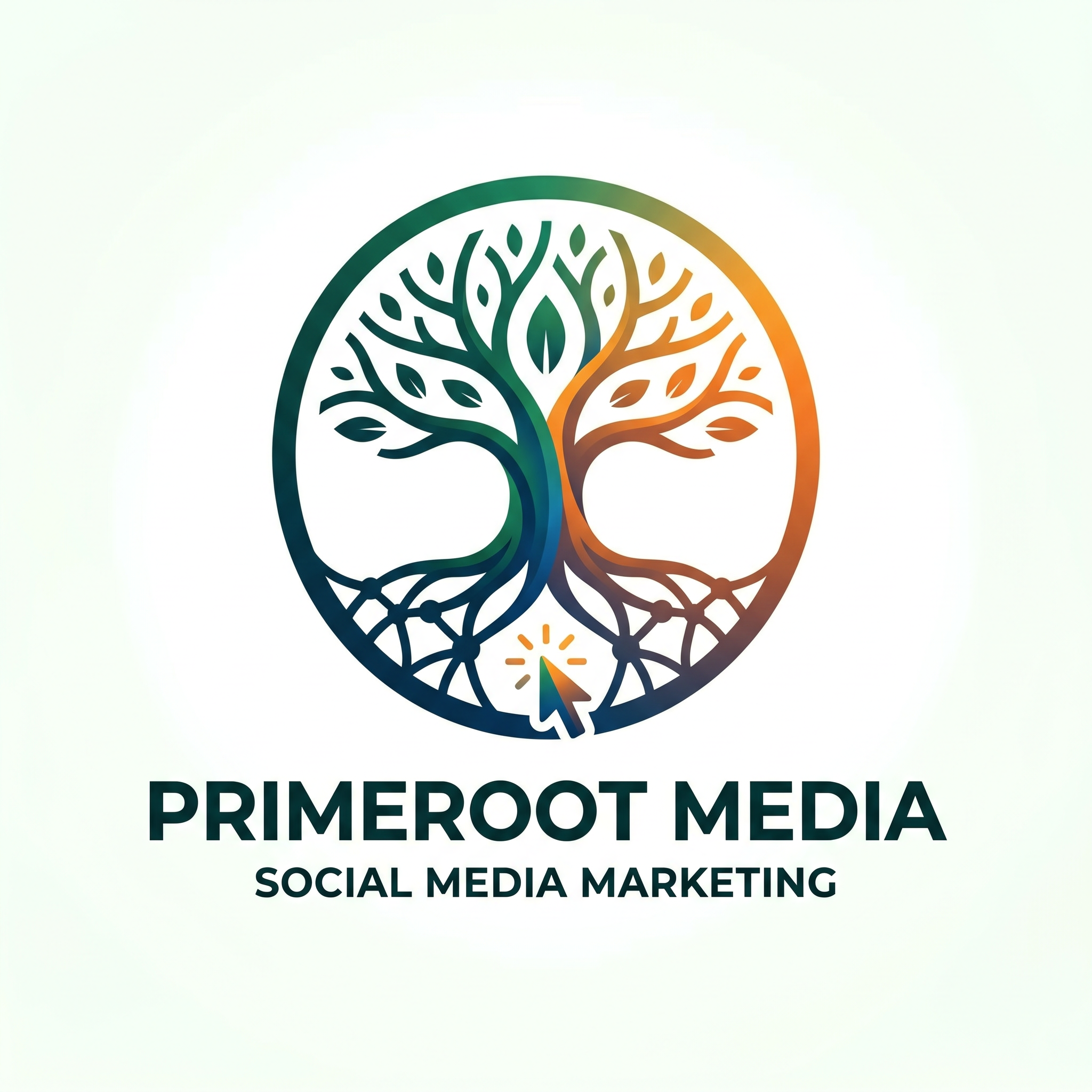 AI Design for CREATE  A LOGO FOR' " PRIMEROOT MEDIA" IT IS A SOCIAL MEDIIA MARKETING AGENCY