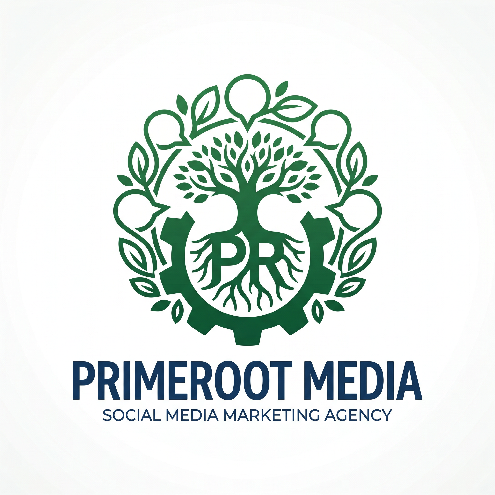 AI Design for CREATE  A LOGO FOR' " PRIMEROOT MEDIA" IT IS A SOCIAL MEDIIA MARKETING AGENCY