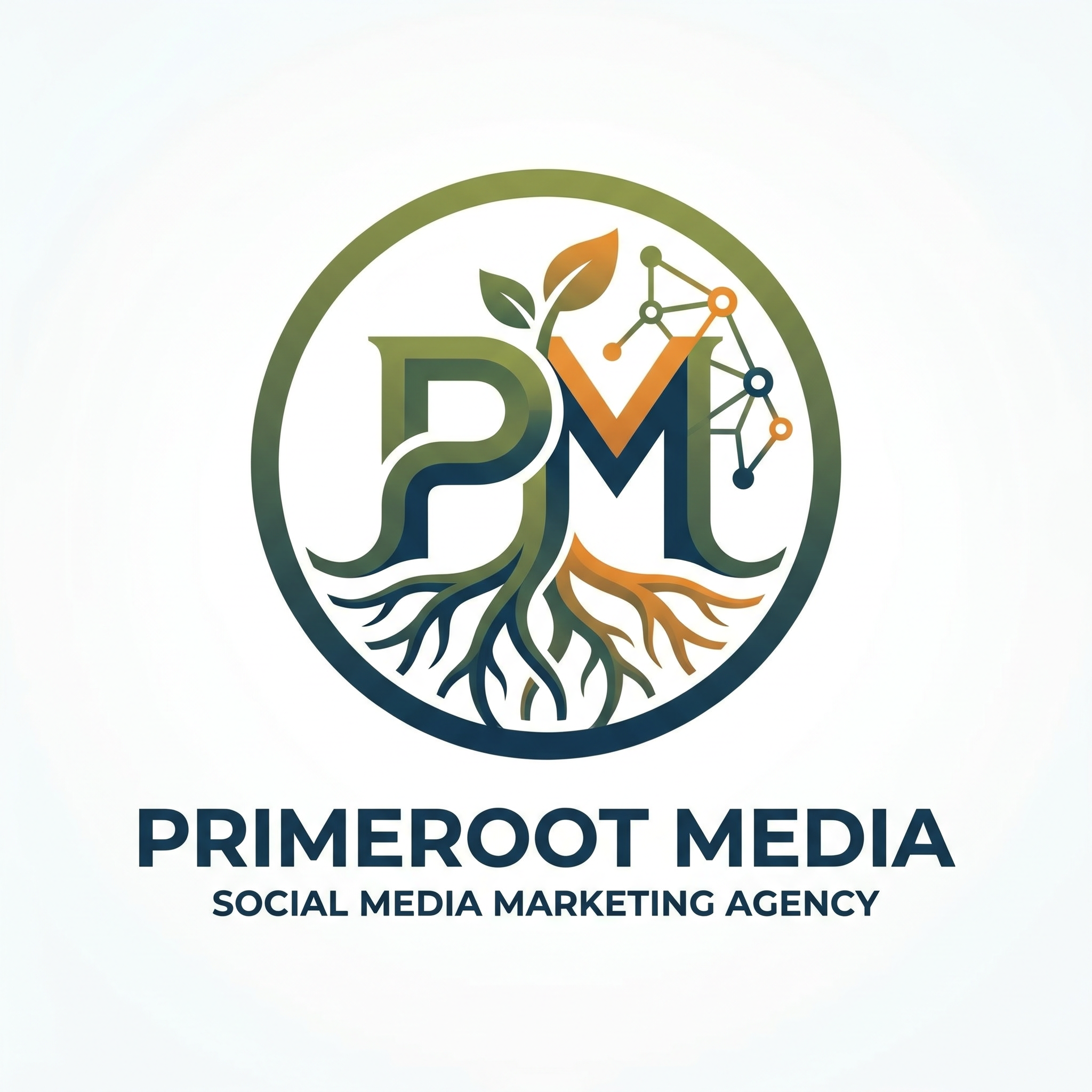 AI Design for CREATE  A LOGO FOR' " PRIMEROOT MEDIA" IT IS A SOCIAL MEDIIA MARKETING AGENCY