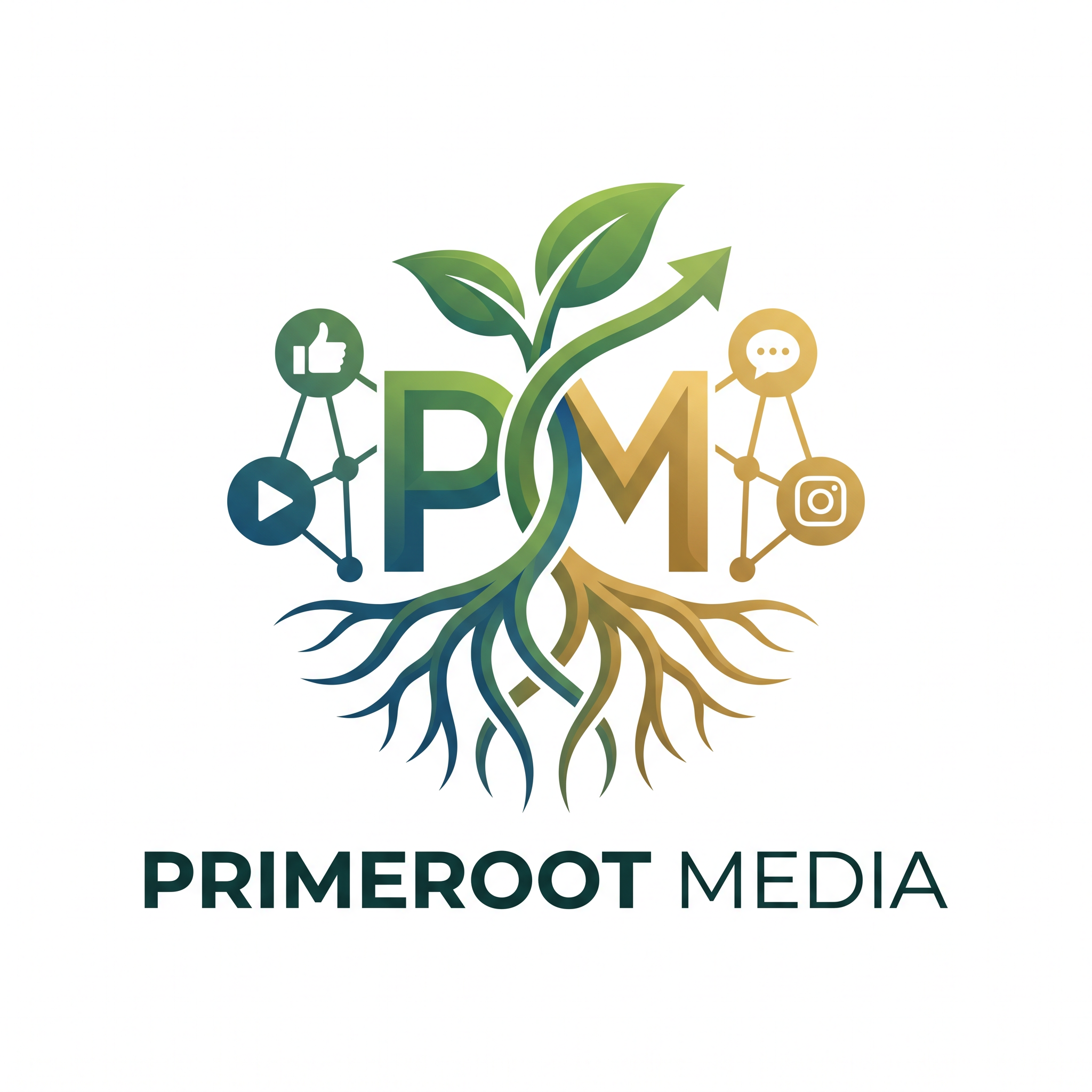 AI Design for CREATE  A LOGO FOR' " PRIMEROOT MEDIA" IT IS A SOCIAL MEDIIA MARKETING AGENCY