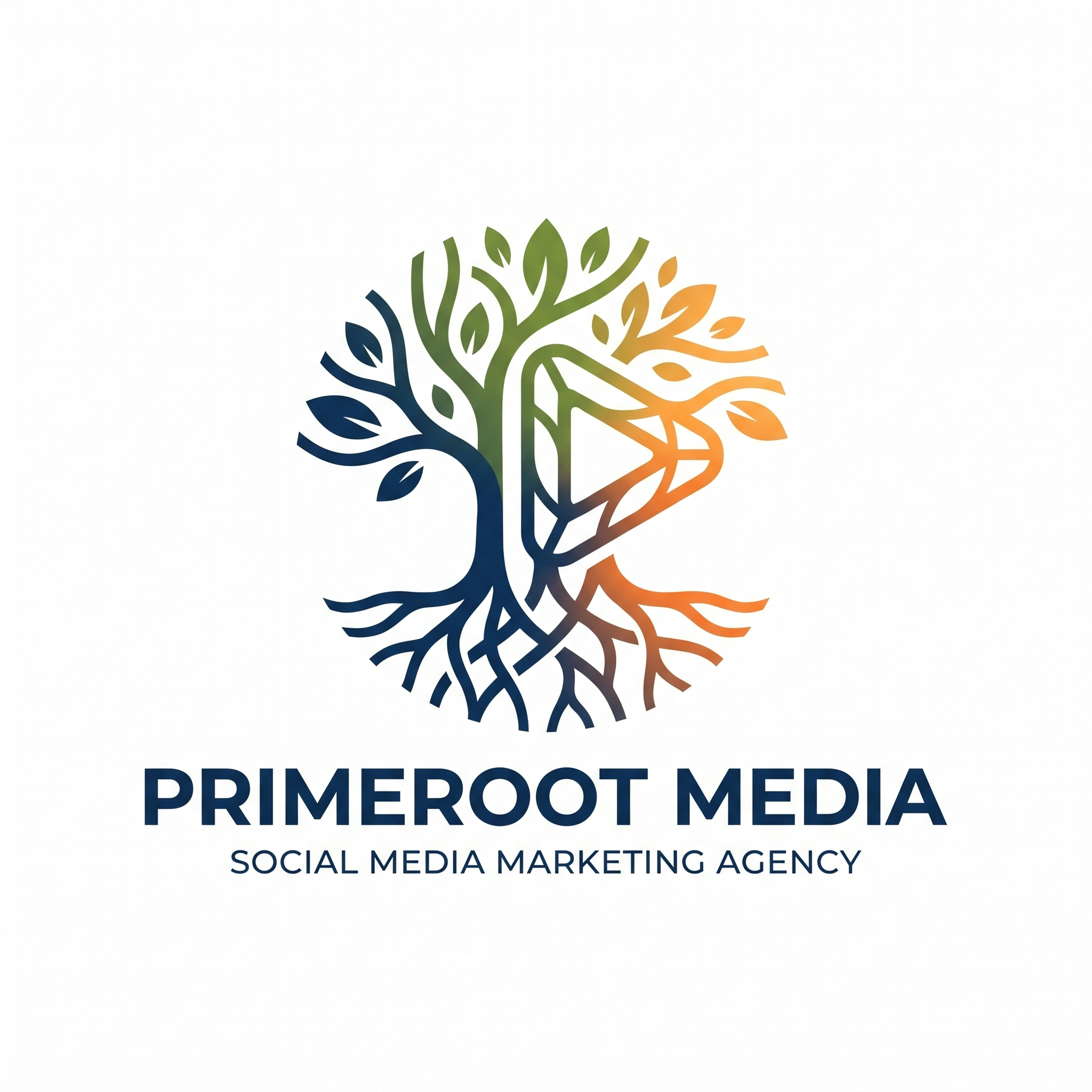 AI Design for CREATE  A LOGO FOR' " PRIMEROOT MEDIA" IT IS A SOCIAL MEDIIA MARKETING AGENCY