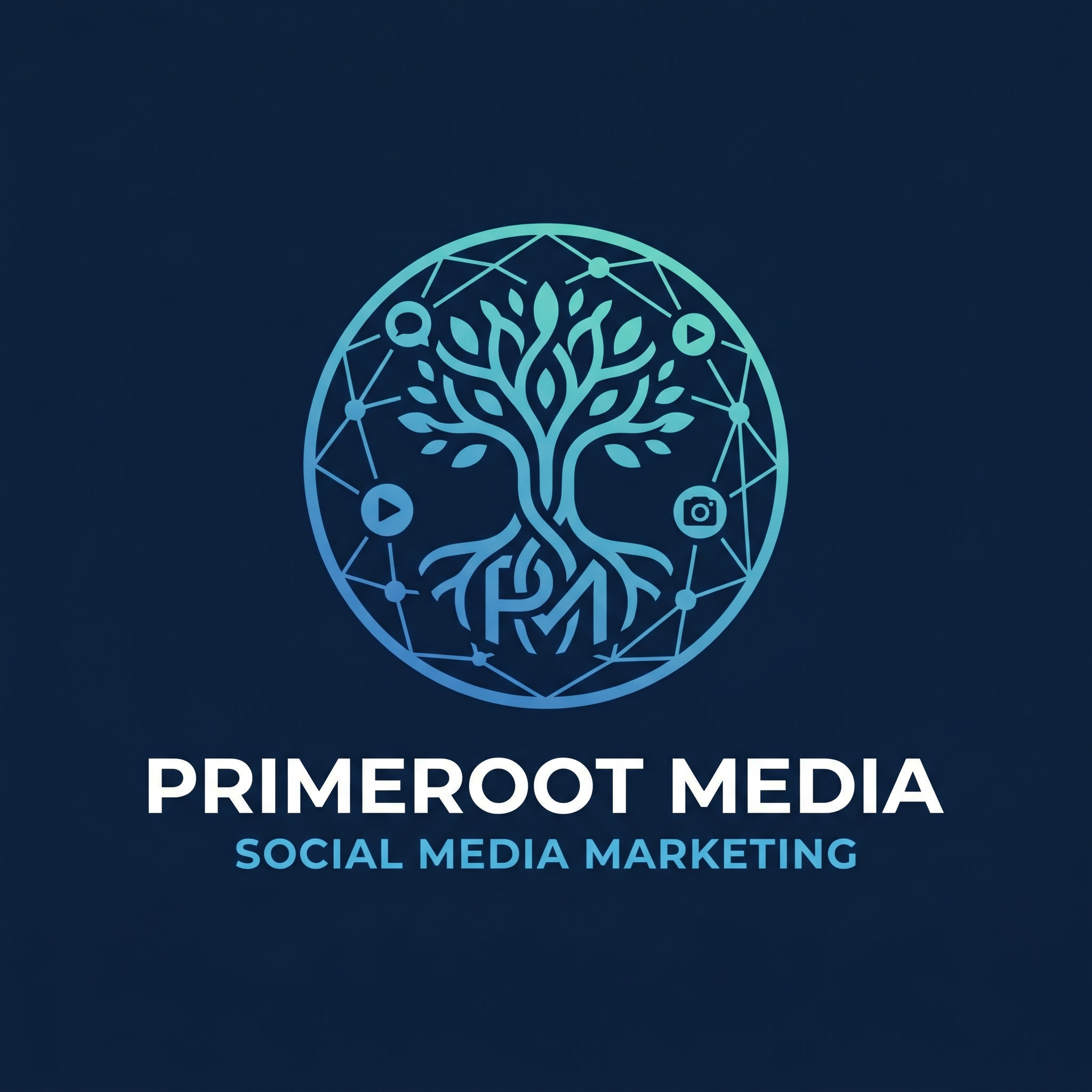 AI Design for CREATE  A LOGO FOR' " PRIMEROOT MEDIA" IT IS A SOCIAL MEDIIA MARKETING AGENCY