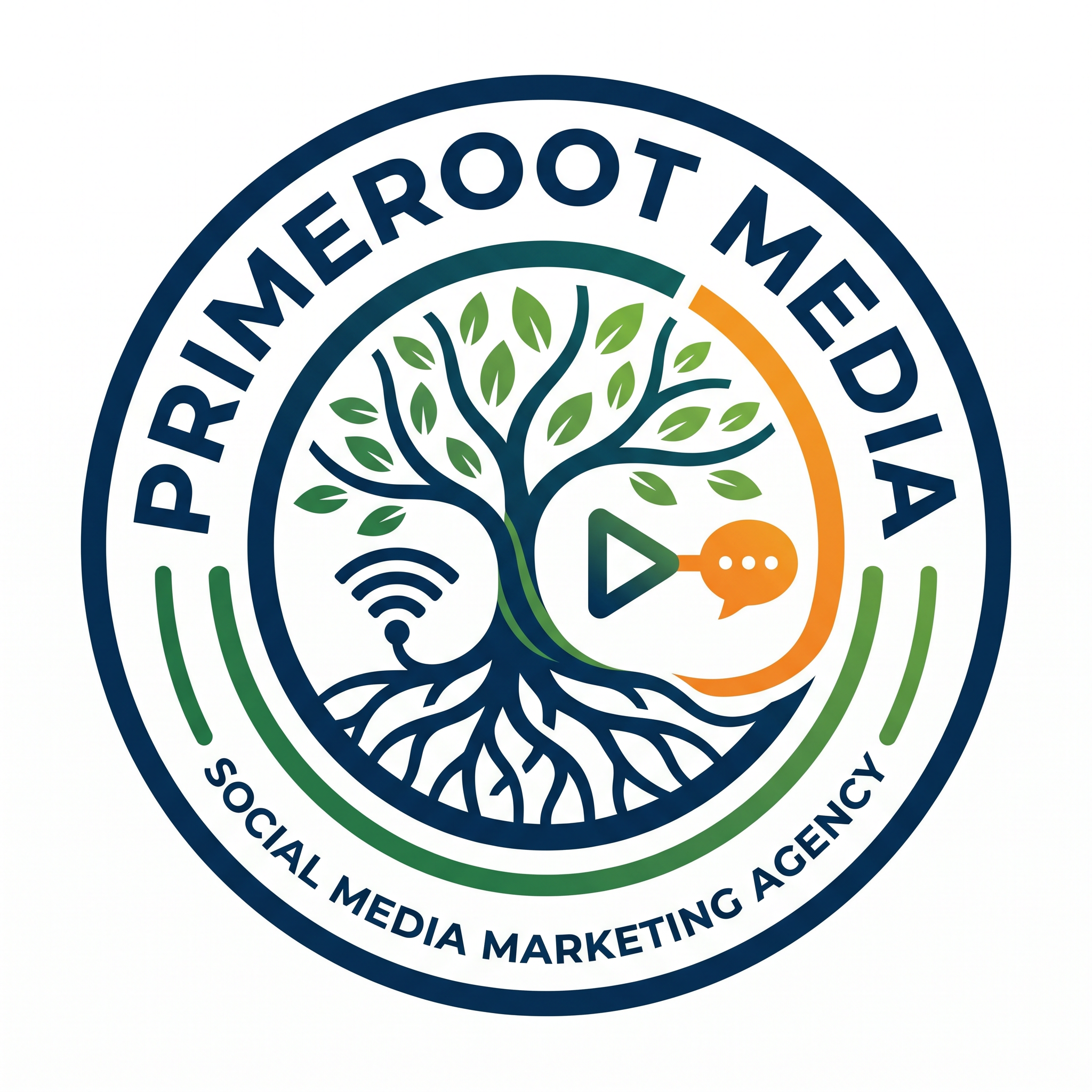AI Design for CREATE  A LOGO FOR' " PRIMEROOT MEDIA" IT IS A SOCIAL MEDIIA MARKETING AGENCY