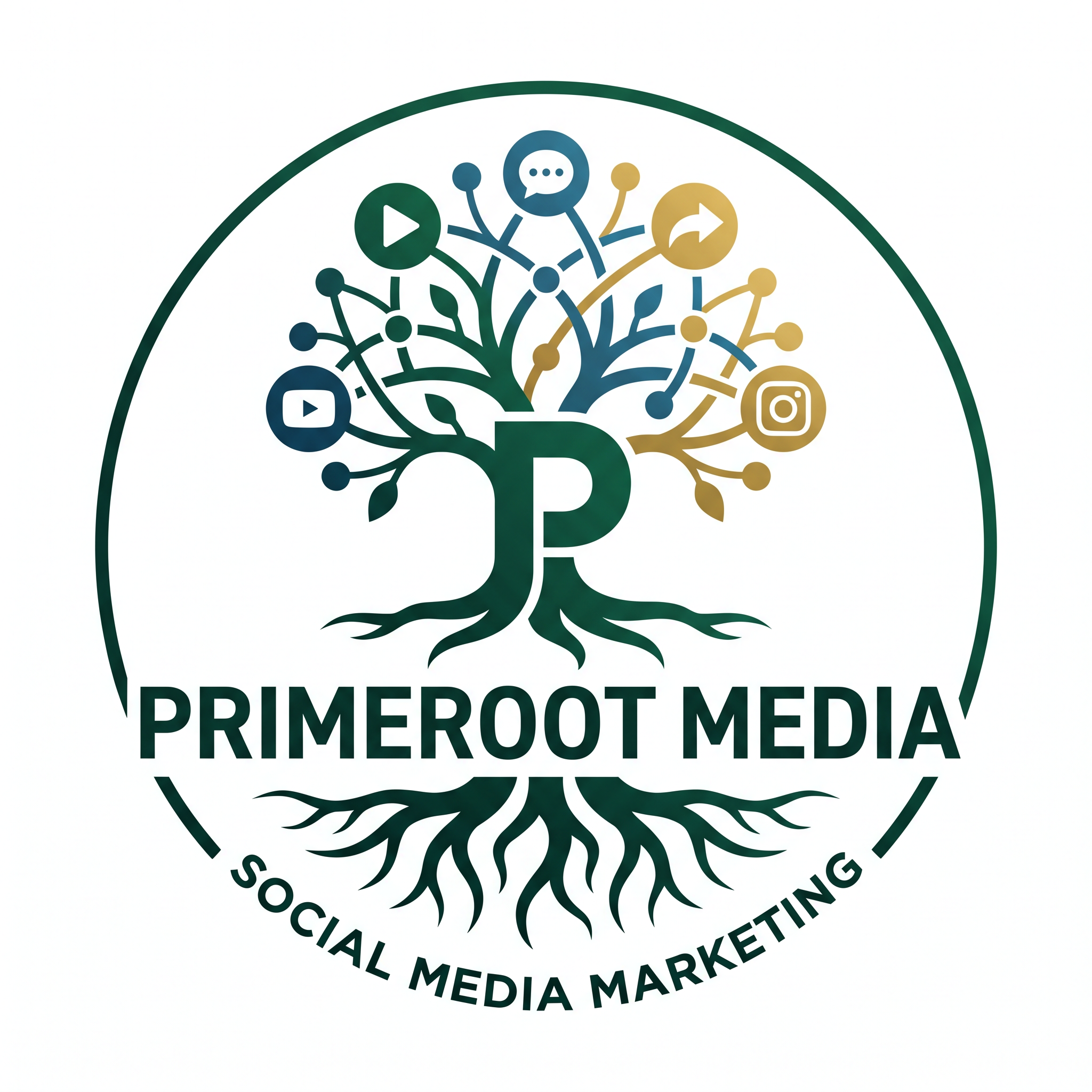 AI Design for CREATE  A LOGO FOR' " PRIMEROOT MEDIA" IT IS A SOCIAL MEDIIA MARKETING AGENCY