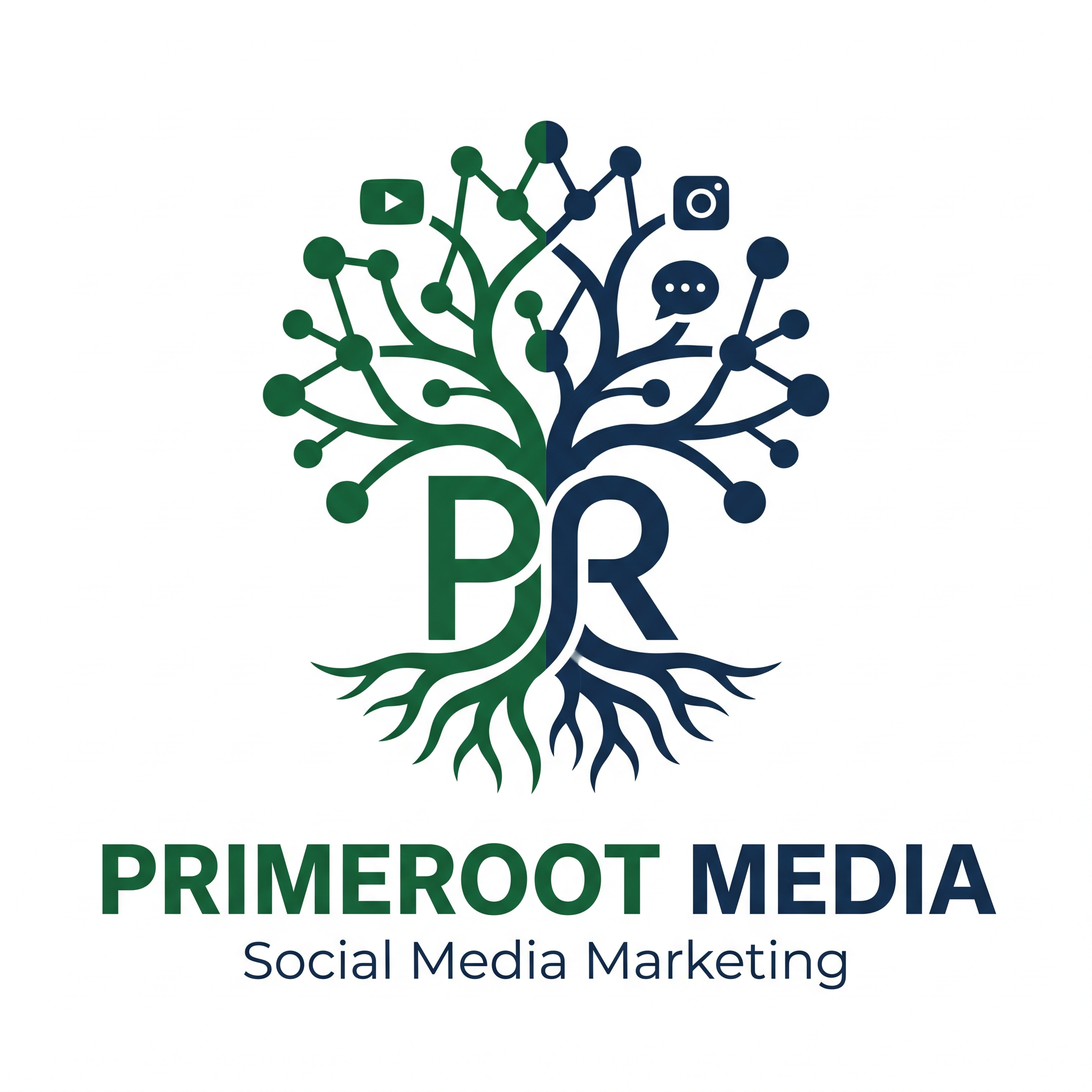 AI Design for CREATE  A LOGO FOR' " PRIMEROOT MEDIA" IT IS A SOCIAL MEDIIA MARKETING AGENCY