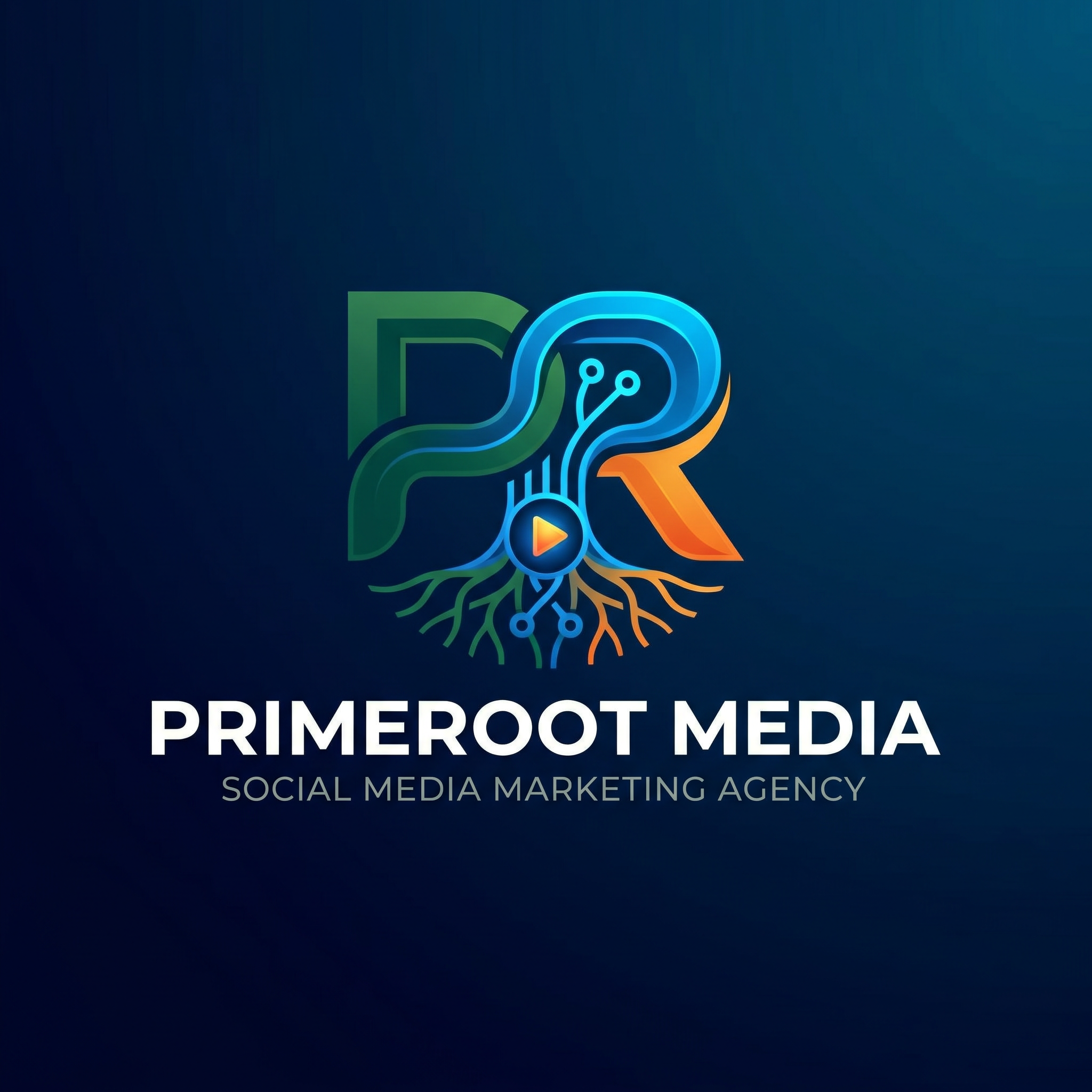 AI Design for CREATE  A LOGO FOR' " PRIMEROOT MEDIA" IT IS A SOCIAL MEDIIA MARKETING AGENCY