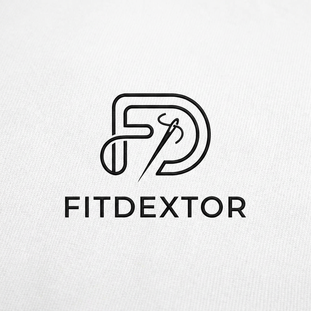 AI Design for A sophisticated and minimalist logo for a clothing manufacturer named Fitdextor, featuring a stylized monogram of the letters 'F' and 'D' integrated with a subtle clothing-related icon like a needle or thread loop. The design should use a clean, modern aesthetic with sharp lines and a high-contrast monochromatic color palette, suitable for embroidery or labels. Professional, high-end branding style on a neutral white background.