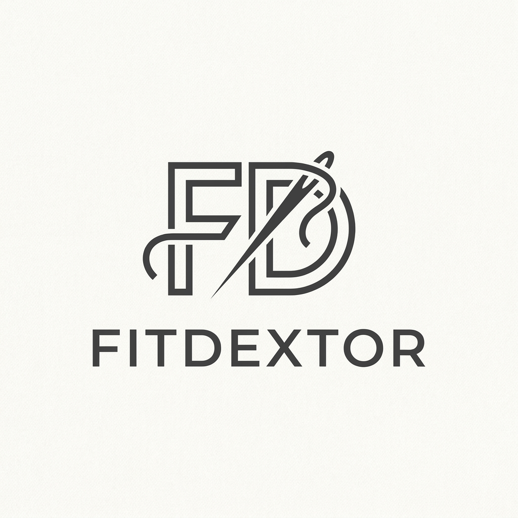 AI Design for A sophisticated and minimalist logo for a clothing manufacturer named Fitdextor, featuring a stylized monogram of the letters 'F' and 'D' integrated with a subtle clothing-related icon like a needle or thread loop. The design should use a clean, modern aesthetic with sharp lines and a high-contrast monochromatic color palette, suitable for embroidery or labels. Professional, high-end branding style on a neutral white background.