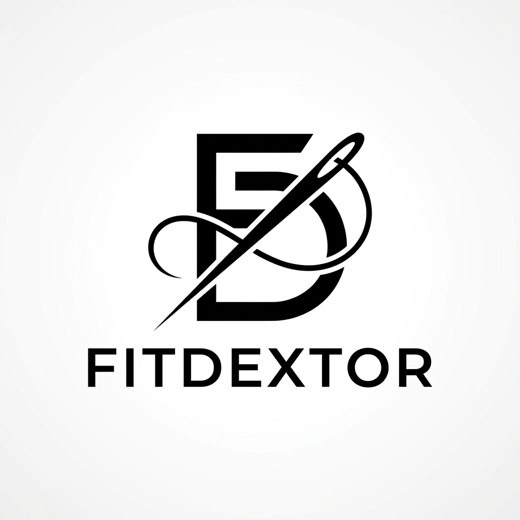 AI Design for A sophisticated and minimalist logo for a clothing manufacturer named Fitdextor, featuring a stylized monogram of the letters 'F' and 'D' integrated with a subtle clothing-related icon like a needle or thread loop. The design should use a clean, modern aesthetic with sharp lines and a high-contrast monochromatic color palette, suitable for embroidery or labels. Professional, high-end branding style on a neutral white background.