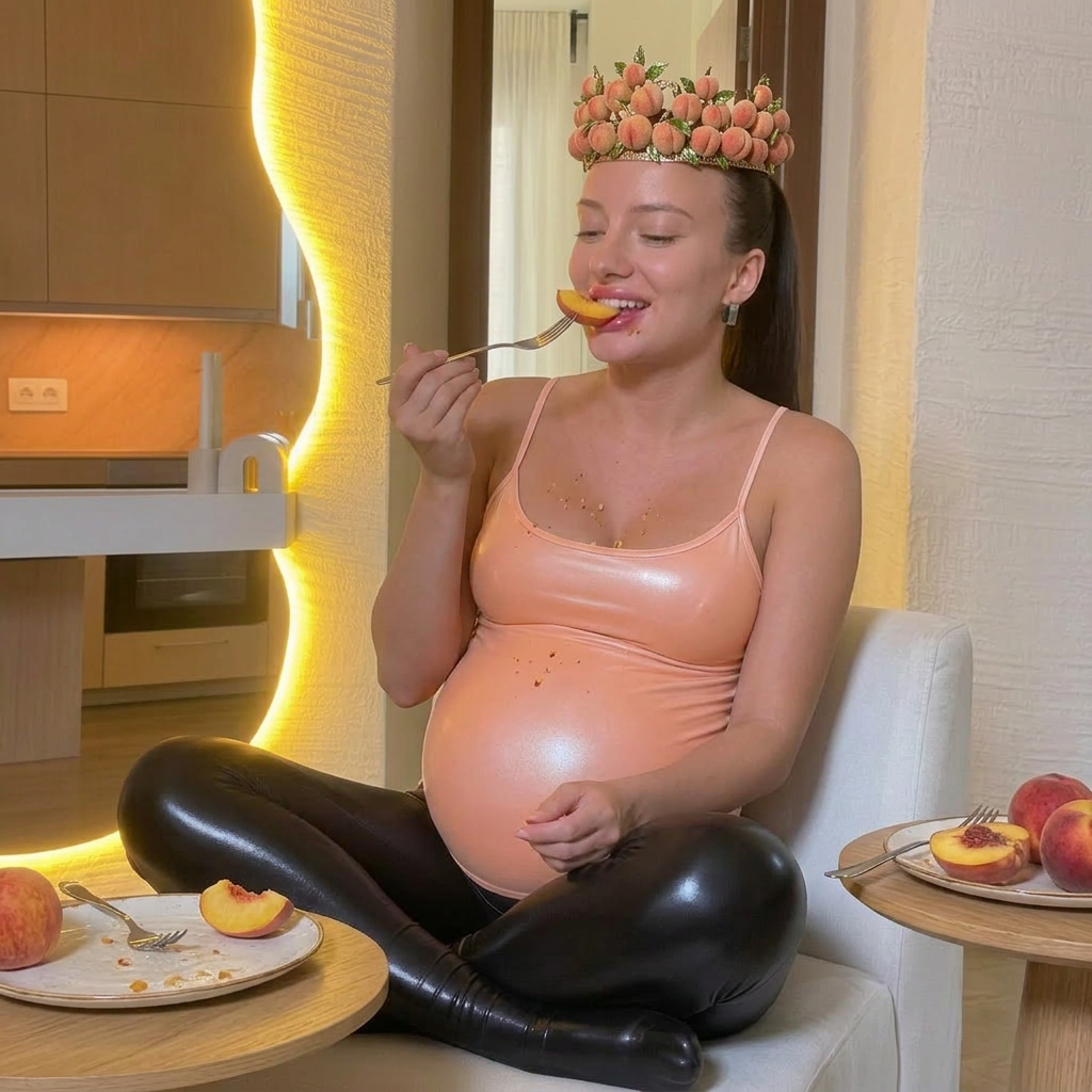 AI Design for she is sitting and eating in a kitchen