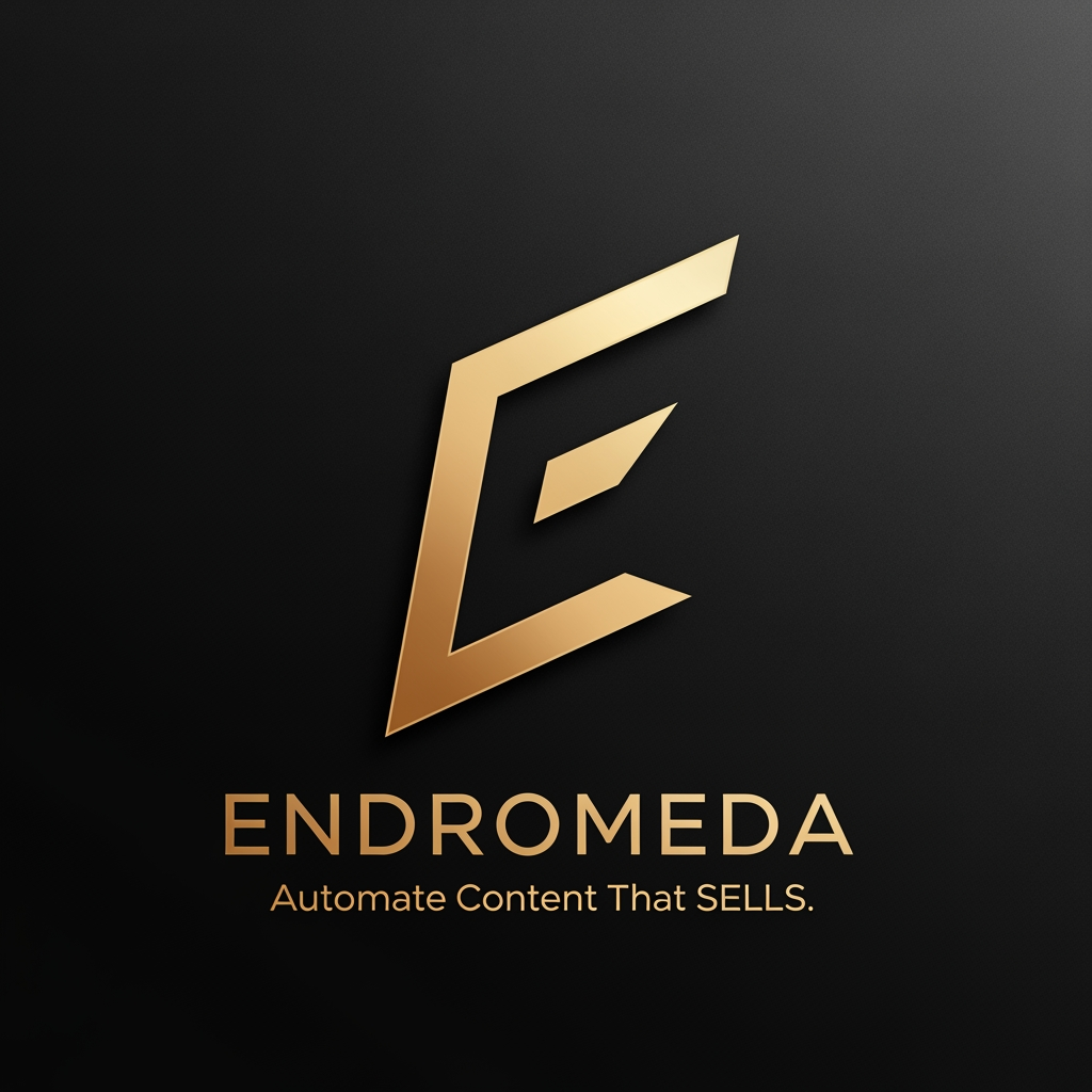 AI Design for Generate a logo for Endromeda, itis a Content Making System Machine: Automate Content That SELLS.
Intention makes cash.
Repeatable Money Formats>Lucky Viral Content. the icon needs to feel like an elite, precision-engineered stamp. Here is a dead-simple, highly memorable geometric glyph. It features a sharp, continuous angular loop that subtly forms an 'E' while representing an unbroken automation engine, finished in a flawless, premium liquid-gold gradient against a dark background.