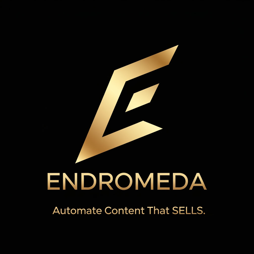 AI Design for Generate a logo for Endromeda, itis a Content Making System Machine: Automate Content That SELLS.
Intention makes cash.
Repeatable Money Formats>Lucky Viral Content. the icon needs to feel like an elite, precision-engineered stamp. Here is a dead-simple, highly memorable geometric glyph. It features a sharp, continuous angular loop that subtly forms an 'E' while representing an unbroken automation engine, finished in a flawless, premium liquid-gold gradient against a dark background.