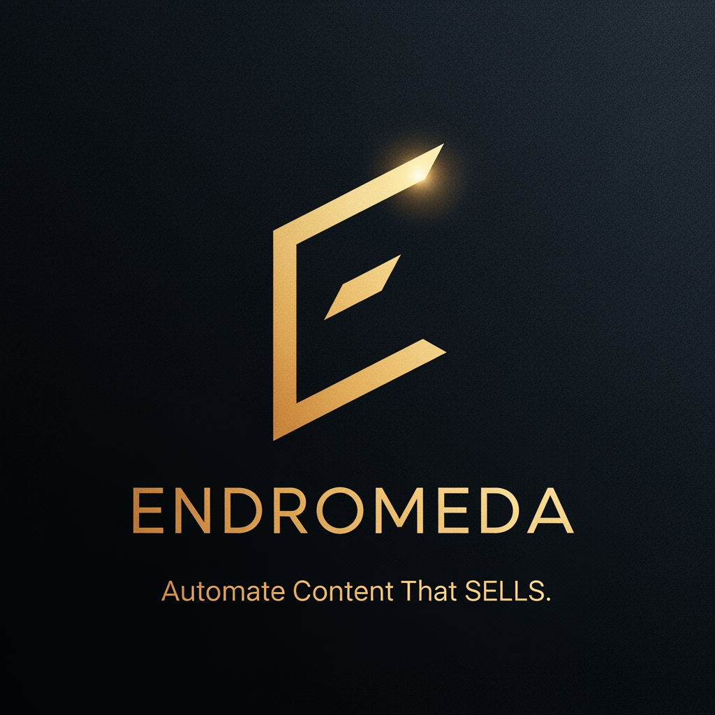 AI Design for Generate a logo for Endromeda, itis a Content Making System Machine: Automate Content That SELLS.
Intention makes cash.
Repeatable Money Formats>Lucky Viral Content. the icon needs to feel like an elite, precision-engineered stamp. Here is a dead-simple, highly memorable geometric glyph. It features a sharp, continuous angular loop that subtly forms an 'E' while representing an unbroken automation engine, finished in a flawless, premium liquid-gold gradient against a dark background.