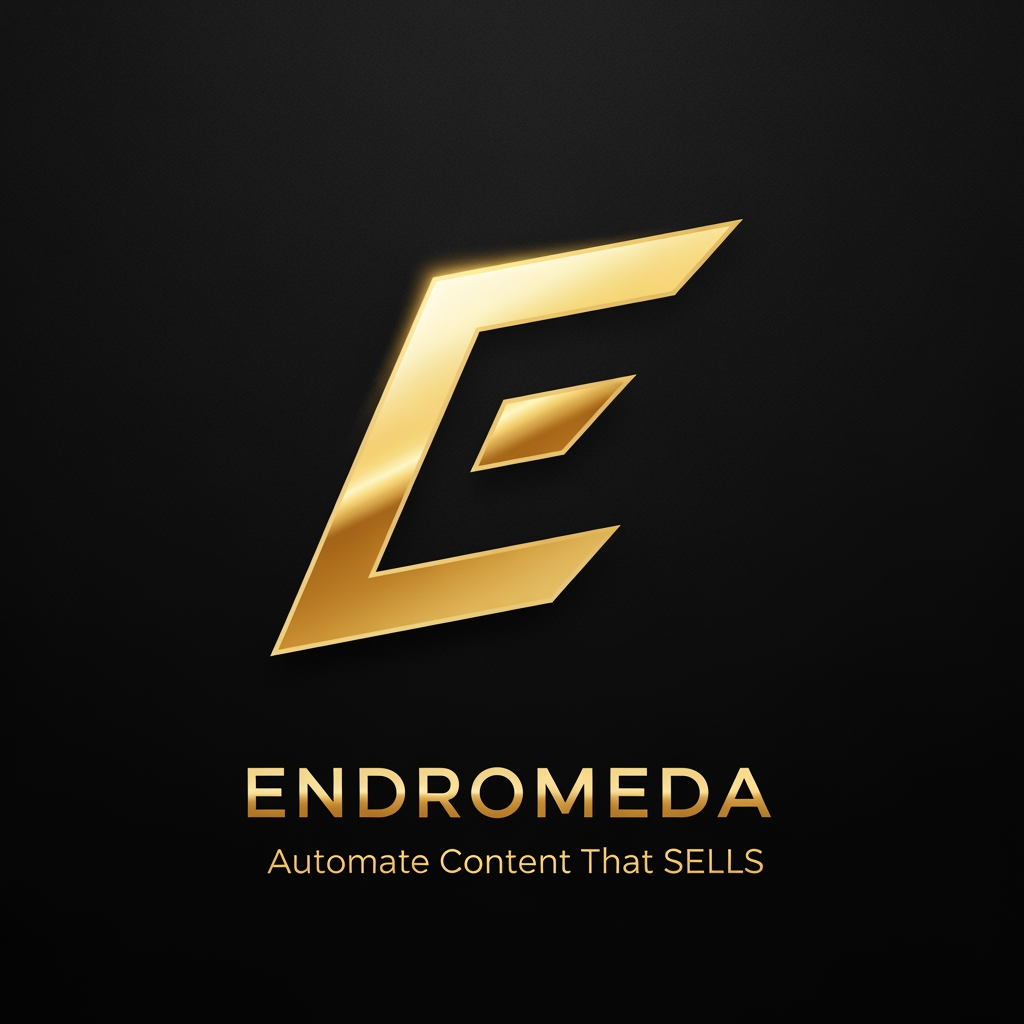 AI Design for Generate a logo for Endromeda, itis a Content Making System Machine: Automate Content That SELLS.
Intention makes cash.
Repeatable Money Formats>Lucky Viral Content. the icon needs to feel like an elite, precision-engineered stamp. Here is a dead-simple, highly memorable geometric glyph. It features a sharp, continuous angular loop that subtly forms an 'E' while representing an unbroken automation engine, finished in a flawless, premium liquid-gold gradient against a dark background.