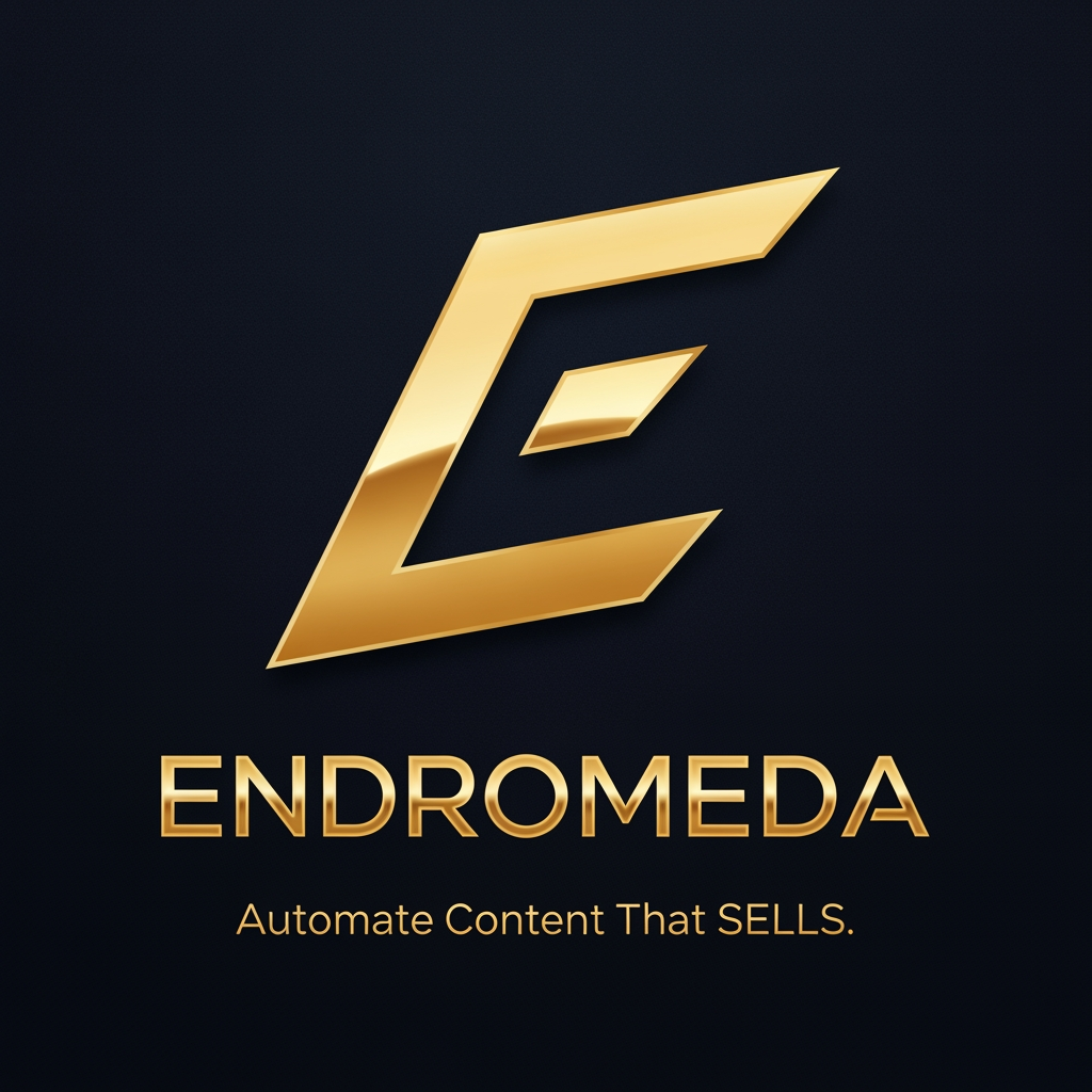 AI Design for Generate a logo for Endromeda, itis a Content Making System Machine: Automate Content That SELLS.
Intention makes cash.
Repeatable Money Formats>Lucky Viral Content. the icon needs to feel like an elite, precision-engineered stamp. Here is a dead-simple, highly memorable geometric glyph. It features a sharp, continuous angular loop that subtly forms an 'E' while representing an unbroken automation engine, finished in a flawless, premium liquid-gold gradient against a dark background.