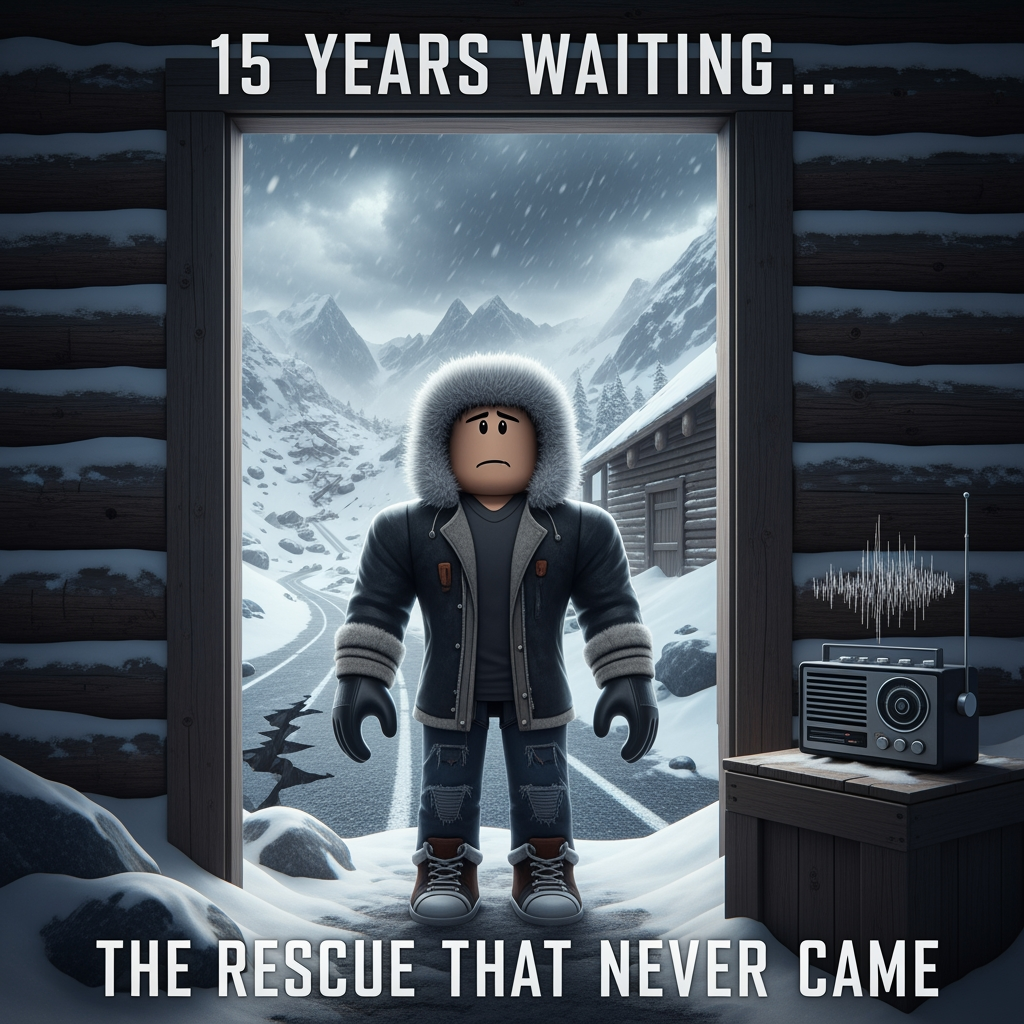 AI Design for make me an roblox thumnail for this script,  A man was trapped in a mountain cabin after a sudden landslide destroyed the only road down.

No warning.

No time to escape.

Just silence… and snow.

Inside the cabin, his radio crackled to life.

“Stay where you are.”

“We are coming to get you.”

Then static.

The voice never returned.

He didn’t know who they were.

He didn’t even know if they had heard him clearly.

But for the first time since the accident… he wasn’t alone.

Hours passed.

Then days.

He kept the radio on at all times.

Never sleeping too deeply.

Waiting for the sound of engines.

Waiting for footsteps in the snow.

But nothing came.

Outside, the storm grew worse.

The wind pressed against the walls like something alive.

And still, he told himself the same thing:

“They said they’re coming.”

Weeks passed.

Food became something he rationed carefully.

Time became harder to measure.

There was no sunrise he could trust through the storm.

Only white.

Only silence.

And the radio.

Every few days, he would pick it up and speak into it.

“Hello?”

“Can anyone hear me?”

No answer.

But he always believed someone was listening.

Months passed.

The cabin began to feel less like shelter… and more like waiting.

He started marking days on the wall.

Not because he needed to survive—

but because he needed to prove time was still moving.

One year passed.

Then two.

Then five.

Still nothing.

But he never left.

Because leaving meant giving up on the only words he ever heard:

“We are coming.”

At some point, he stopped speaking into the radio.

Not because he lost hope…

but because he was afraid he might hear nothing back forever.

So he just waited.

Ten years passed.

The cabin creaked differently now.

Wood had aged.

Ice had formed in places it shouldn’t exist.

And still, he stayed.

Convincing himself that rescue teams were searching.

That they were close.

That every passing winter was just delay… not absence.

Fifteen years later…

a helicopter finally appeared over the mountains.

The storm had long since passed.

The skies were clear.

A search team had re-opened an old missing-person case after a map discrepancy in the region.

They found the cabin by accident.

Barely standing.

Half-buried in ice and stone.

When they entered, they found him alive.

Older.

Shaking.

But alive.

For a moment, none of them spoke.

Then he did.

“…You finally came.”

His voice was calm.

Like he had rehearsed it for years.

The lead rescuer looked at him, confused.

Then quietly said:

“We’ve been searching for this area for weeks.”

“You were reported missing… fifteen years ago.”

The man frowned.

“That’s impossible.”

“I heard the message.”

The rescuer hesitated.

Then said something that made the air feel heavier.

“There was no second message.”

“We never reached you.”

A long silence.

Then they told him the truth.

The rescue team had been deployed the same day he first sent his distress signal.

They moved fast.

They knew the terrain.

They were experienced.

They were supposed to reach him within hours.

But halfway through the operation…

the mountain changed.

A massive storm rolled in without warning.

Winds stronger than anything recorded in decades.

Snow so dense it erased visibility completely.

Radio contact was lost.

And the rescue team never made it through.

They were never heard from again.

No return signal.

No bodies recovered.

Nothing.

The official search was called off shortly after.

Declared too dangerous.

And the cabin… was buried in the storm map.

Hidden.

Lost.

Unreachable.

The man stood there, listening, unmoving.

Fifteen years.

Fifteen winters.

Fifteen years of rationing hope like food.

All because of a sentence he never questioned:

“We are coming.”

But they weren’t.

Not for years.

Not for decades.

They had come immediately.

And died trying to reach him on the very first day.

The rescuers watched him carefully, waiting for him to speak.

But he didn’t.

Because something worse than abandonment had settled in.

Not that he was forgotten.

But that he was never alone in his waiting.

He had just been waiting in the wrong direction… for people who were already gone.

And for the first time in fifteen years…

the silence didn’t feel empty.

It felt final.
