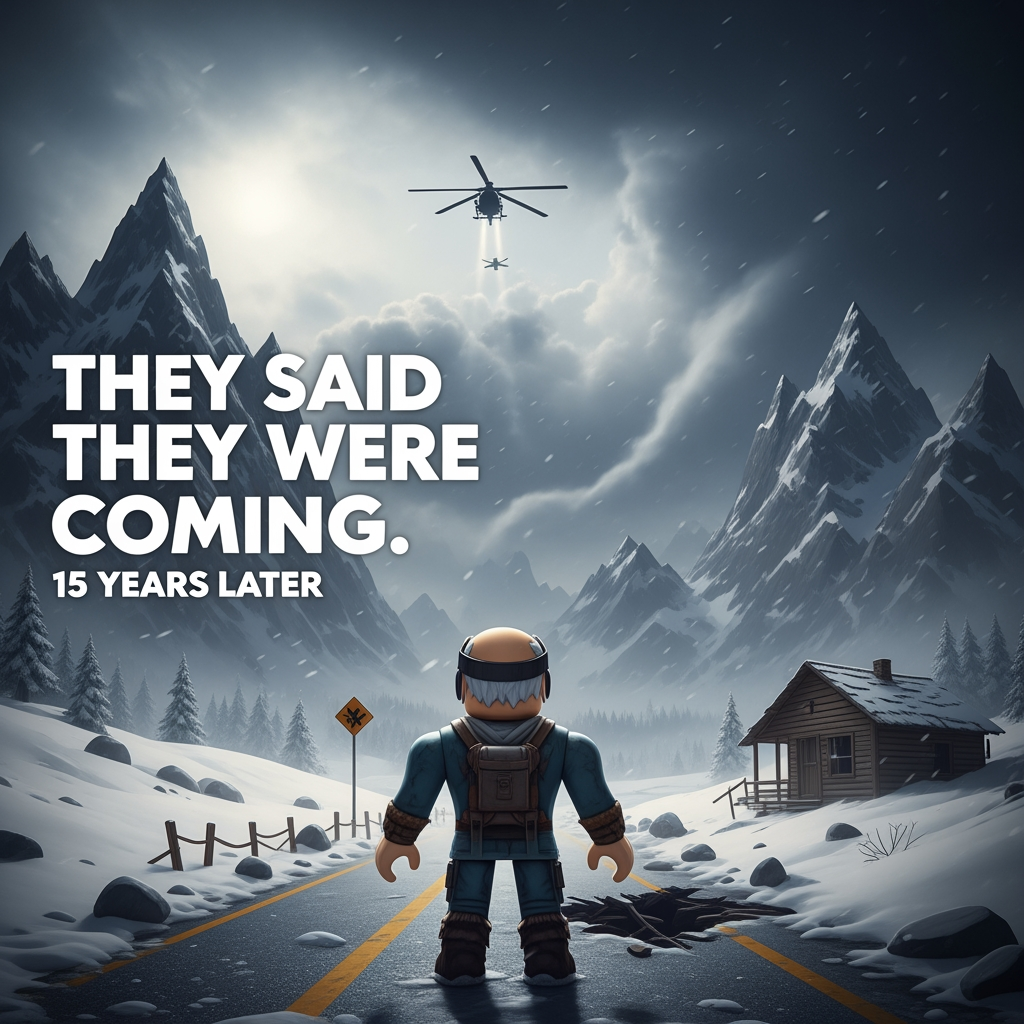 AI Design for make me an roblox thumnail for this script,  A man was trapped in a mountain cabin after a sudden landslide destroyed the only road down.

No warning.

No time to escape.

Just silence… and snow.

Inside the cabin, his radio crackled to life.

“Stay where you are.”

“We are coming to get you.”

Then static.

The voice never returned.

He didn’t know who they were.

He didn’t even know if they had heard him clearly.

But for the first time since the accident… he wasn’t alone.

Hours passed.

Then days.

He kept the radio on at all times.

Never sleeping too deeply.

Waiting for the sound of engines.

Waiting for footsteps in the snow.

But nothing came.

Outside, the storm grew worse.

The wind pressed against the walls like something alive.

And still, he told himself the same thing:

“They said they’re coming.”

Weeks passed.

Food became something he rationed carefully.

Time became harder to measure.

There was no sunrise he could trust through the storm.

Only white.

Only silence.

And the radio.

Every few days, he would pick it up and speak into it.

“Hello?”

“Can anyone hear me?”

No answer.

But he always believed someone was listening.

Months passed.

The cabin began to feel less like shelter… and more like waiting.

He started marking days on the wall.

Not because he needed to survive—

but because he needed to prove time was still moving.

One year passed.

Then two.

Then five.

Still nothing.

But he never left.

Because leaving meant giving up on the only words he ever heard:

“We are coming.”

At some point, he stopped speaking into the radio.

Not because he lost hope…

but because he was afraid he might hear nothing back forever.

So he just waited.

Ten years passed.

The cabin creaked differently now.

Wood had aged.

Ice had formed in places it shouldn’t exist.

And still, he stayed.

Convincing himself that rescue teams were searching.

That they were close.

That every passing winter was just delay… not absence.

Fifteen years later…

a helicopter finally appeared over the mountains.

The storm had long since passed.

The skies were clear.

A search team had re-opened an old missing-person case after a map discrepancy in the region.

They found the cabin by accident.

Barely standing.

Half-buried in ice and stone.

When they entered, they found him alive.

Older.

Shaking.

But alive.

For a moment, none of them spoke.

Then he did.

“…You finally came.”

His voice was calm.

Like he had rehearsed it for years.

The lead rescuer looked at him, confused.

Then quietly said:

“We’ve been searching for this area for weeks.”

“You were reported missing… fifteen years ago.”

The man frowned.

“That’s impossible.”

“I heard the message.”

The rescuer hesitated.

Then said something that made the air feel heavier.

“There was no second message.”

“We never reached you.”

A long silence.

Then they told him the truth.

The rescue team had been deployed the same day he first sent his distress signal.

They moved fast.

They knew the terrain.

They were experienced.

They were supposed to reach him within hours.

But halfway through the operation…

the mountain changed.

A massive storm rolled in without warning.

Winds stronger than anything recorded in decades.

Snow so dense it erased visibility completely.

Radio contact was lost.

And the rescue team never made it through.

They were never heard from again.

No return signal.

No bodies recovered.

Nothing.

The official search was called off shortly after.

Declared too dangerous.

And the cabin… was buried in the storm map.

Hidden.

Lost.

Unreachable.

The man stood there, listening, unmoving.

Fifteen years.

Fifteen winters.

Fifteen years of rationing hope like food.

All because of a sentence he never questioned:

“We are coming.”

But they weren’t.

Not for years.

Not for decades.

They had come immediately.

And died trying to reach him on the very first day.

The rescuers watched him carefully, waiting for him to speak.

But he didn’t.

Because something worse than abandonment had settled in.

Not that he was forgotten.

But that he was never alone in his waiting.

He had just been waiting in the wrong direction… for people who were already gone.

And for the first time in fifteen years…

the silence didn’t feel empty.

It felt final.