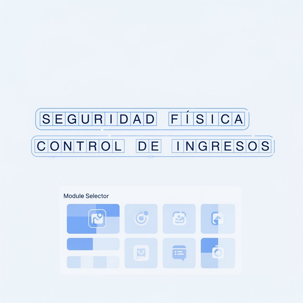 AI Design for quiero una animacion, va a ser una pantalla completa.
que diga "SEGURIDAD FISICA (debajo) CONTROL DE INGRESOS" que este centrado.
la animacion va a ser de la siguiente manera:
* se va a escribir la palabra "seguridad fisica" primero
* cuando se termine de escribir la primera palabra, empieza a escribirse "control de ingresos", despues que esten escritas que una linea resalte los bordes de las dos palabras.
* las dos palabras desaparecen y se abre la pagina del selector de modulos
* todo el proceso que dure 5segundos en total, usa colores azules, claros.