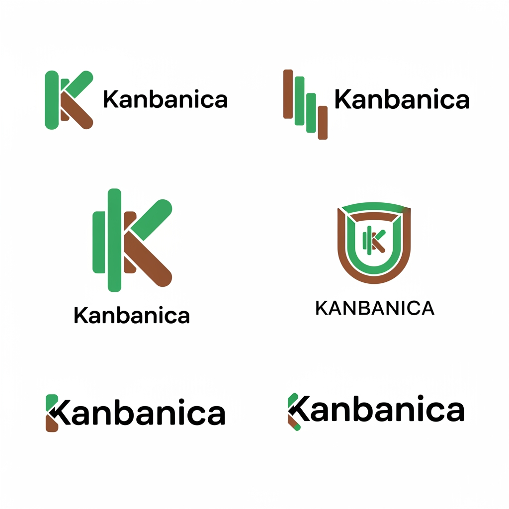 AI Design for Kanbanica - Project management tool
colour code #174C38 #43201C

give me this related 4-5 logo images