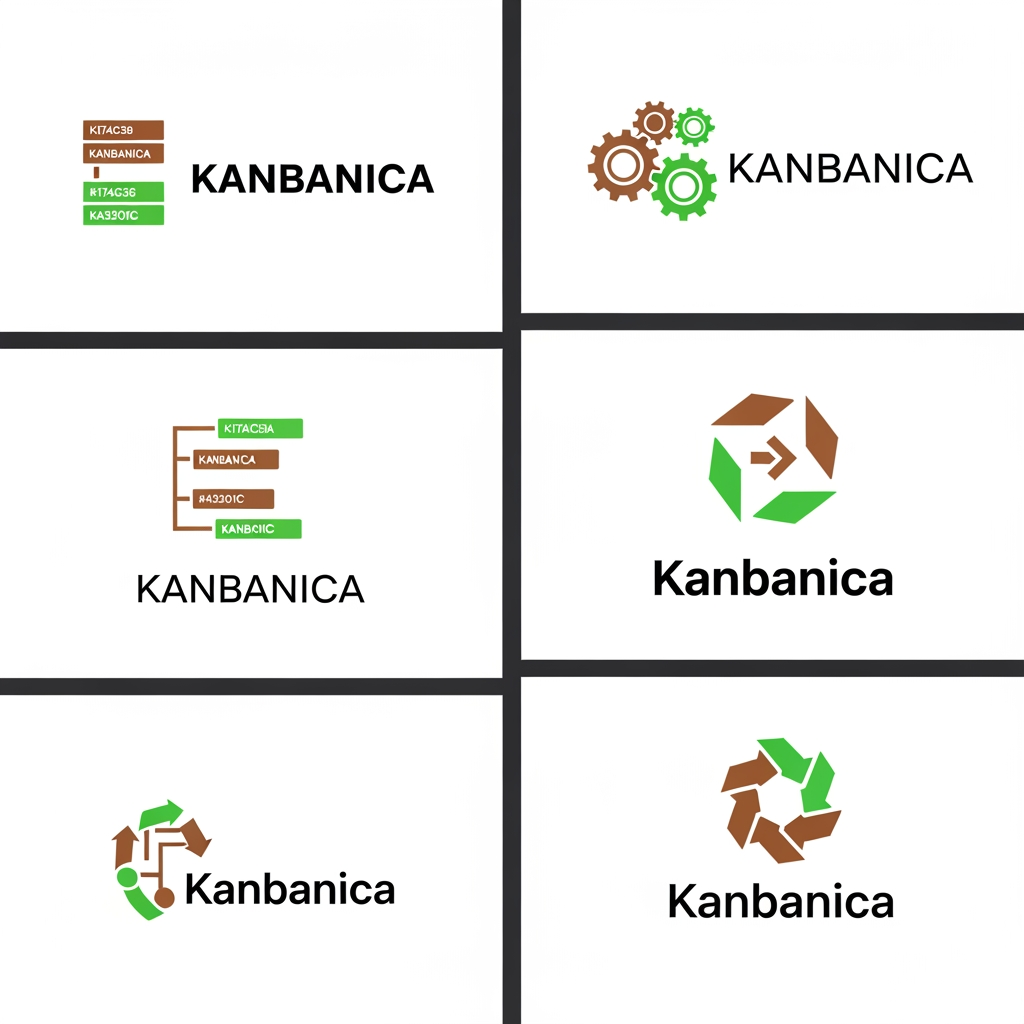 AI Design for Kanbanica - Project management tool
colour code #174C38 #43201C

give me this related 4-5 logo images