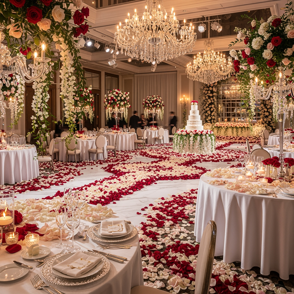 AI Design for Rose petals Wedding event management