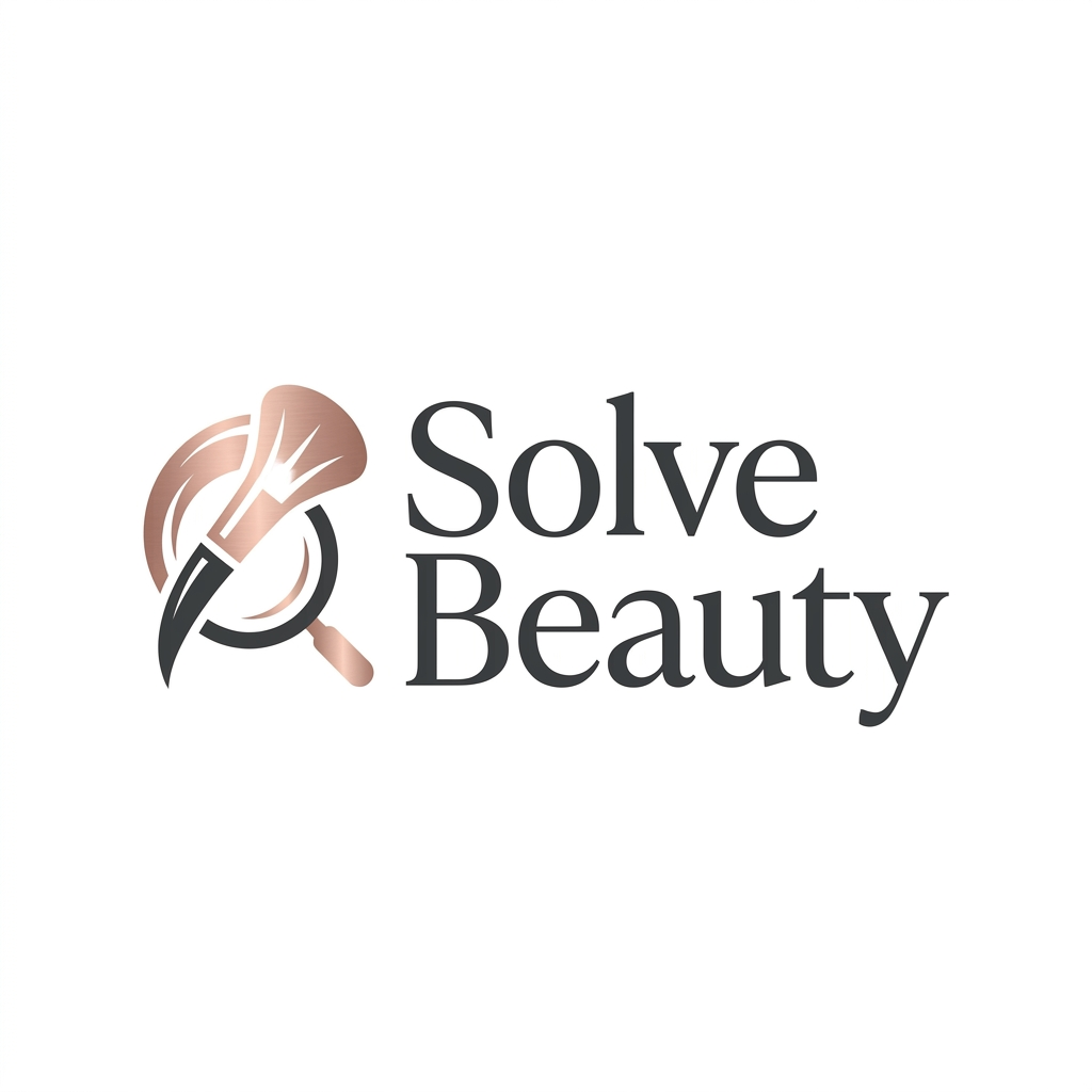 AI Design for A sophisticated and minimalist logo design for a luxury beauty marketing agency named Solve Beauty. The aesthetic features elegant, fluid typography paired with an abstract, stylized icon representing a blend of makeup brush strokes and a magnifying glass, rendered in a chic color palette of rose gold and deep charcoal on a clean white background. High-end editorial style, vector art, sharp lines, professional branding.