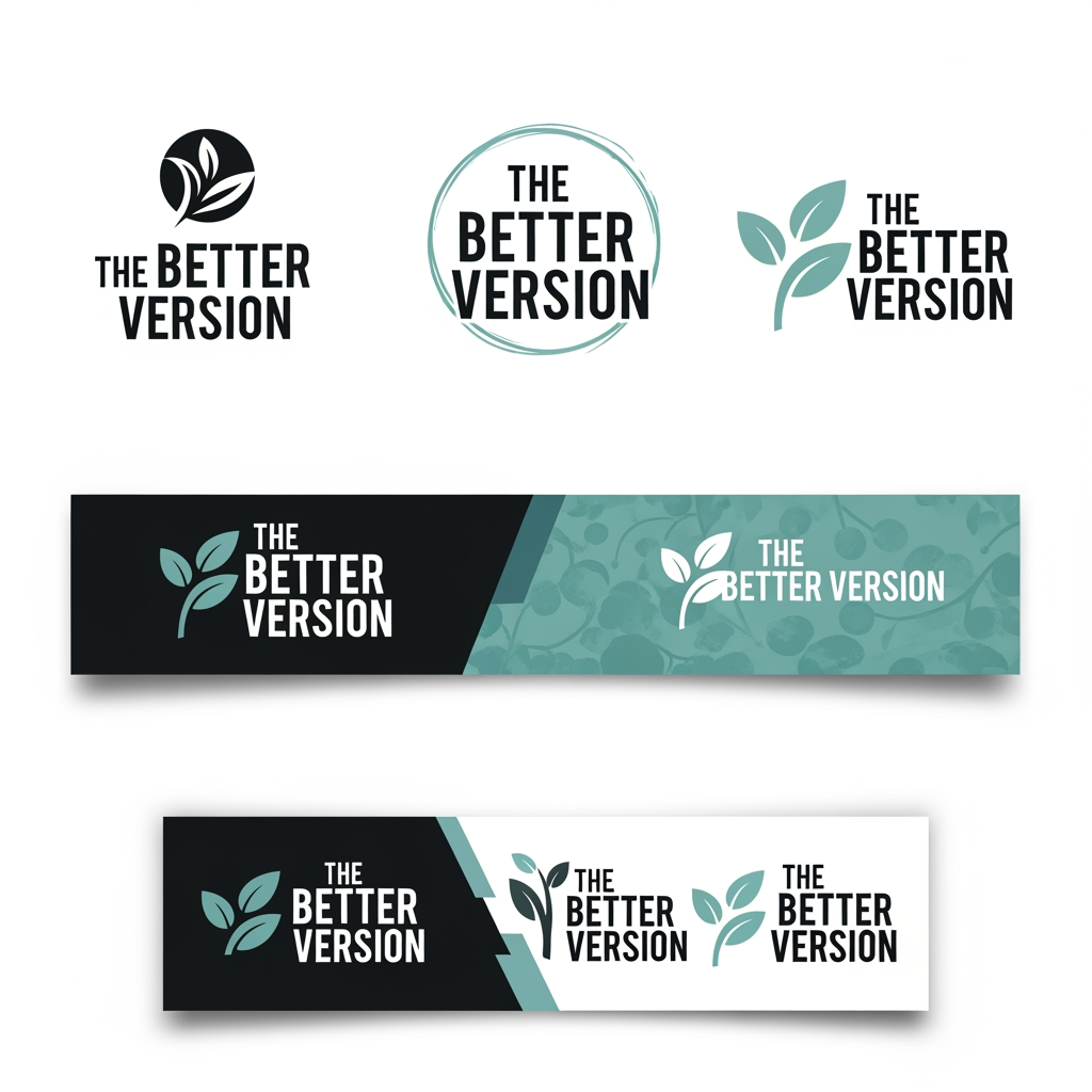AI Design for my youtube channel name is "the better version" 
it focuses on improvement, growth,comback,goals,harsh realities, life lessons,fake personality truths, human growth mindset, generational changer comeback,how to be the right person, be the change,inspiration,motivation,people mindset, i want you to create the best suiting logos for my channel as well as highly suiting channel banner too for it
