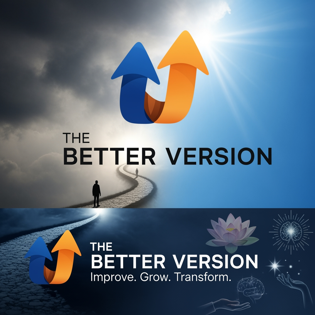 AI Design for my youtube channel name is "the better version" 
it focuses on improvement, growth,comback,goals,harsh realities, life lessons,fake personality truths, human growth mindset, generational changer comeback,how to be the right person, be the change,inspiration,motivation,people mindset, i want you to create the best suiting logos for my channel as well as highly suiting channel banner too for it