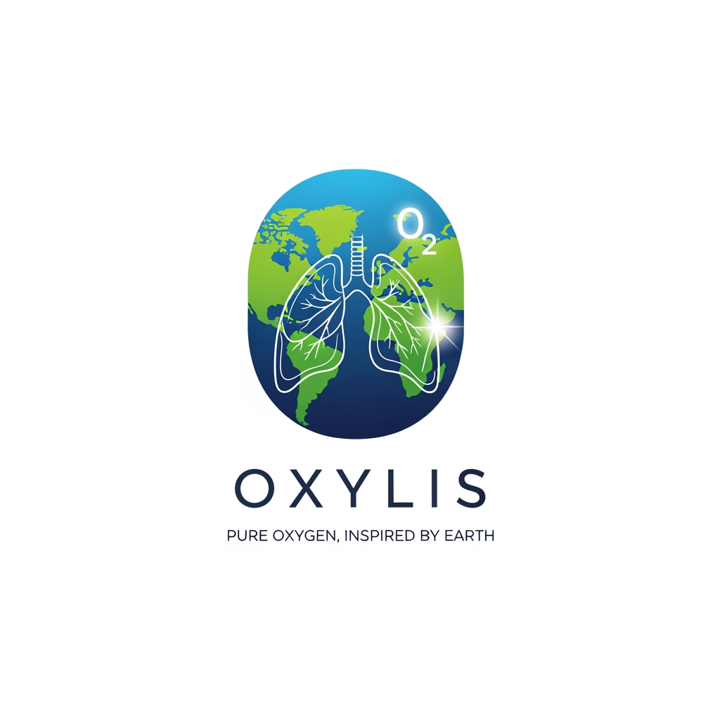 AI Design for Based on the logo direction you've been developing, here's a strong brand description for **OXYLIS**:

### OXYLIS — Pure Oxygen, Inspired by Earth

**OXYLIS** is a premium portable oxygen brand inspired by the Earth's natural life-support system. The brand combines the symbolism of the globe, human lungs, and pure oxygen to represent vitality, wellness, and breathable freshness.

The **"O"** in the logo symbolizes the Earth—the source of life and natural oxygen. The lungs placed within the symbol represent healthy breathing, energy, and human well-being. Together, they communicate a simple idea:

**"The Breath of the Earth."**

### Brand Values

* 🌍 Natural Purity
* 💨 Fresh Oxygen
* ❤️ Health & Wellness
* ✈️ Travel & High-Altitude Support
* ✨ Premium Quality

### Brand Personality

* Clean
* Modern
* Trustworthy
* Scientific
* Premium

### Target Audience

* Travelers
* Trekkers & hikers
* Athletes
* Senior citizens
* People needing fresh oxygen support
* Wellness-conscious consumers

### Brand Taglines

* **Breathe the Earth's Purity**
* **Pure Oxygen. Pure Life.**
* **Powered by Nature**
* **The Breath of the Earth**
* **Breathe Beyond Limits**
* **Fresh Air, Anywhere**

### Short Brand Story

> OXYLIS was created to bring the purity of Earth's oxygen closer to people wherever they go. Inspired by the connection between our planet and human breath, OXYLIS delivers premium portable oxygen designed for wellness, performance, and everyday confidence.

This positioning makes OXYLIS feel like a **premium oxygen and wellness brand**, not just a medical product.