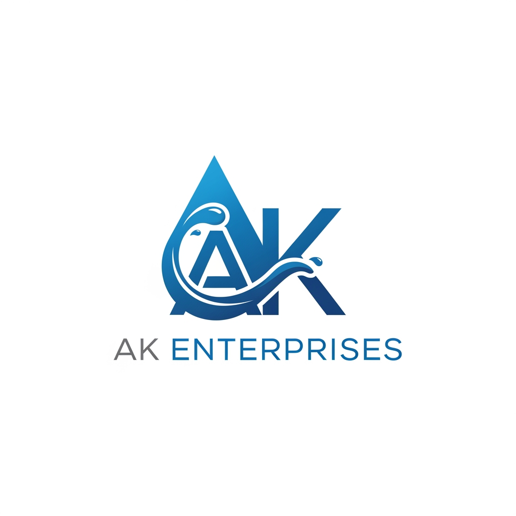AI Design for i want to create a logo for my business , this business is belongs to Ro Water Purifiers spare parts and complete machine selling business name is AK ENTERPRISES i want a Logo of this business