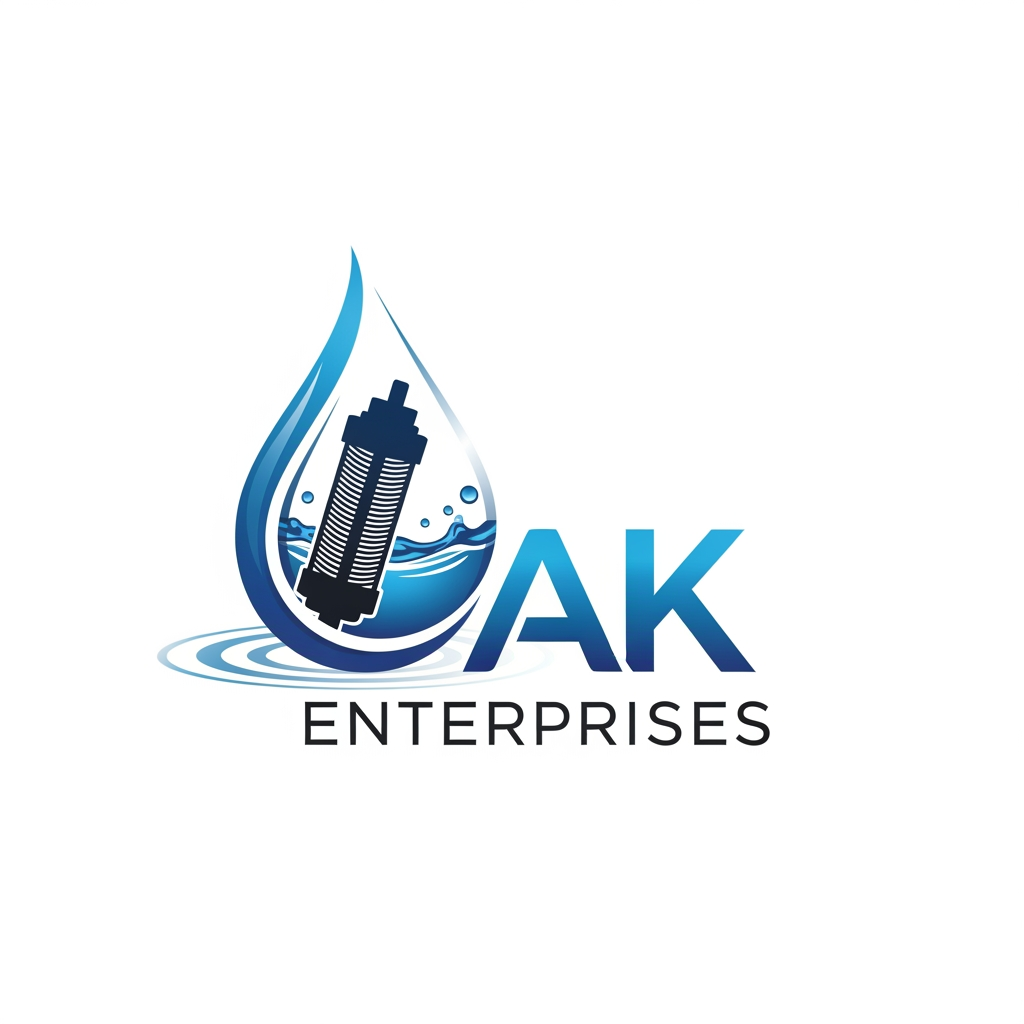 AI Design for i want to create a logo for my business , this business is belongs to Ro Water Purifiers spare parts and complete machine selling business name is AK ENTERPRISES i want a Logo of this business