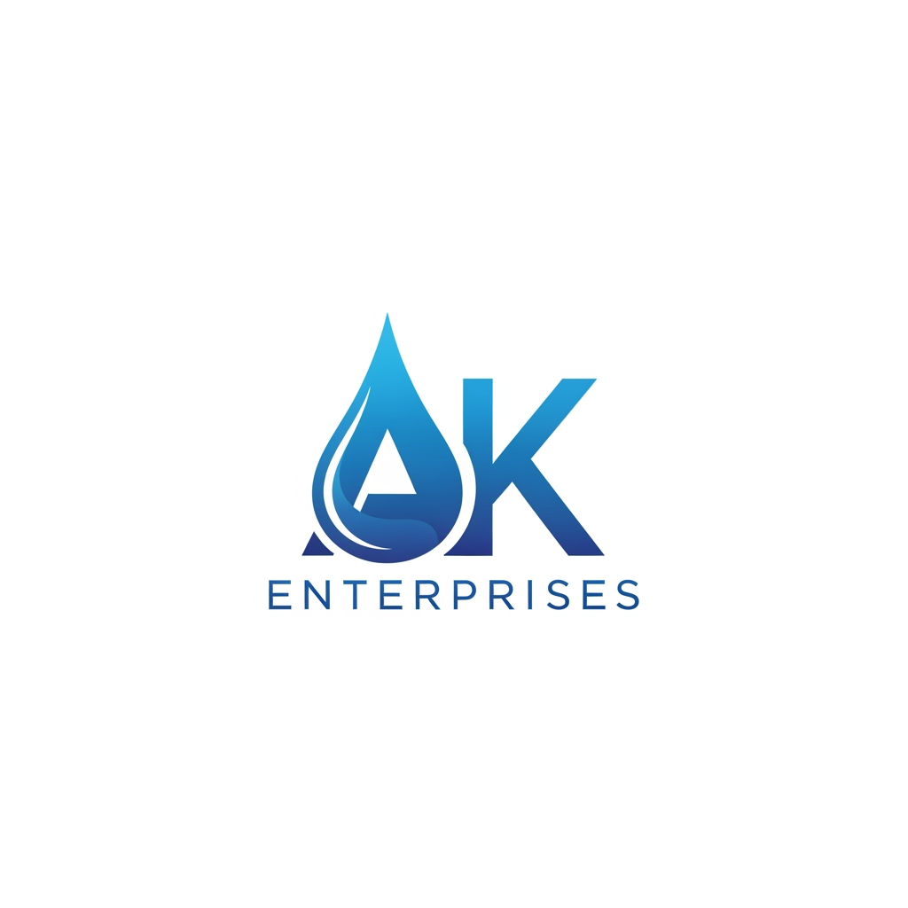 AI Design for i want to create a logo for my business , this business is belongs to Ro Water Purifiers spare parts and complete machine selling business name is AK ENTERPRISES i want a Logo of this business