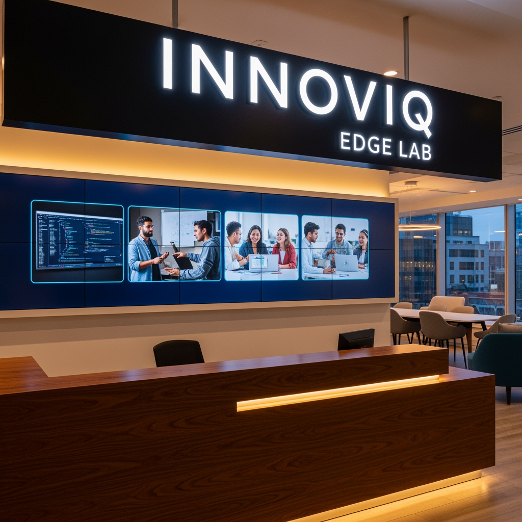 AI Design for MY COMPANY NAME IS INNOVIQ EDGE LAB IT IS AN IT COMPNAY THAT WORK IN DEVELOPMENT EDUCATION